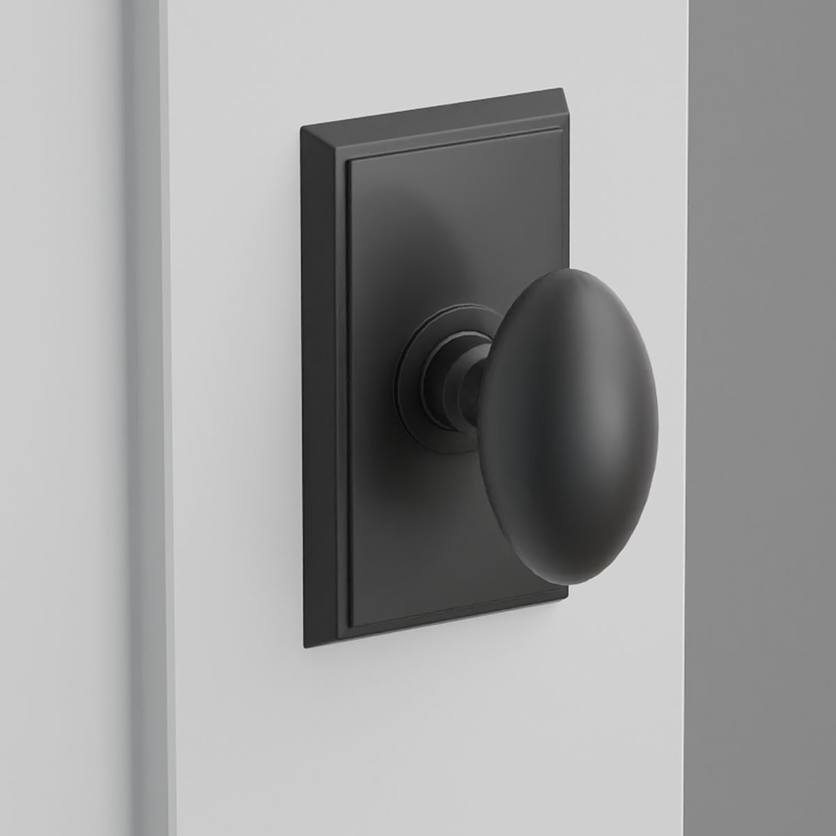 Egg Knob Interior Lockset with Rectangular Rosette by Emtek, Flat Black
