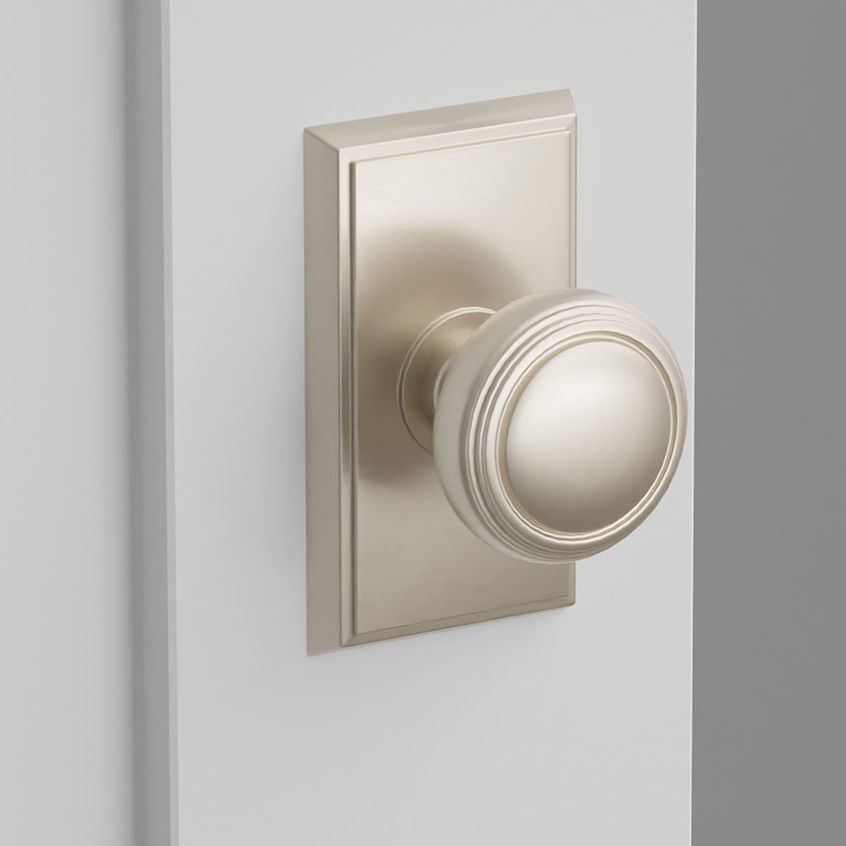 Norwich Knob Interior Lockset with Rectangular Rosette by Emtek, Satin Nickel