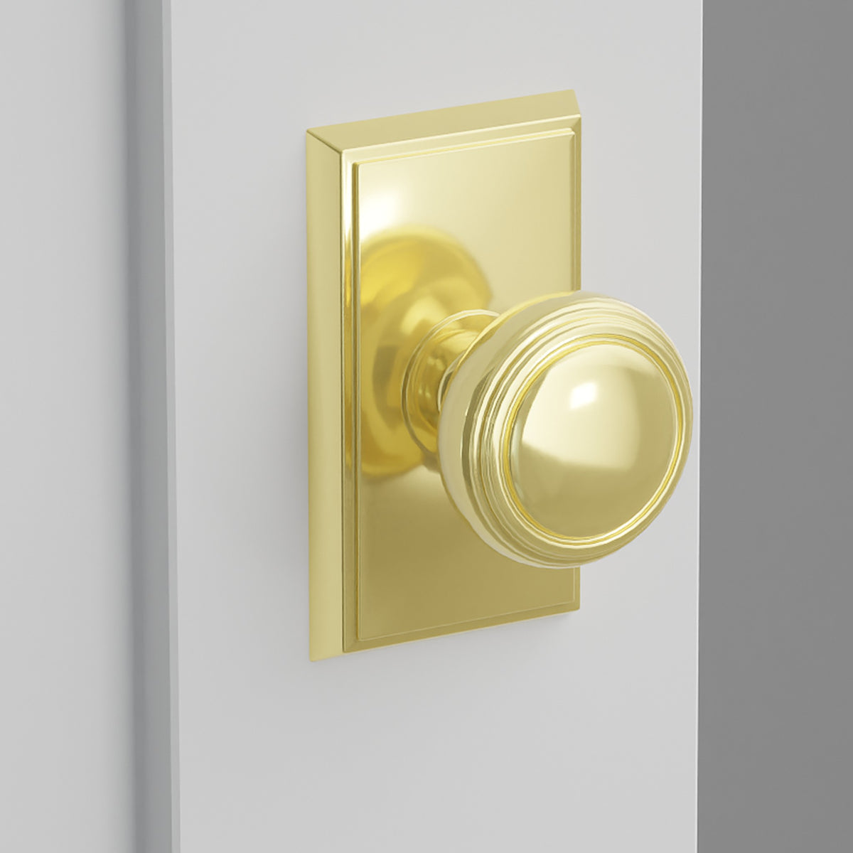 Norwich Knob Interior Lockset with Rectangular Rosette by Emtek, Polished Brass