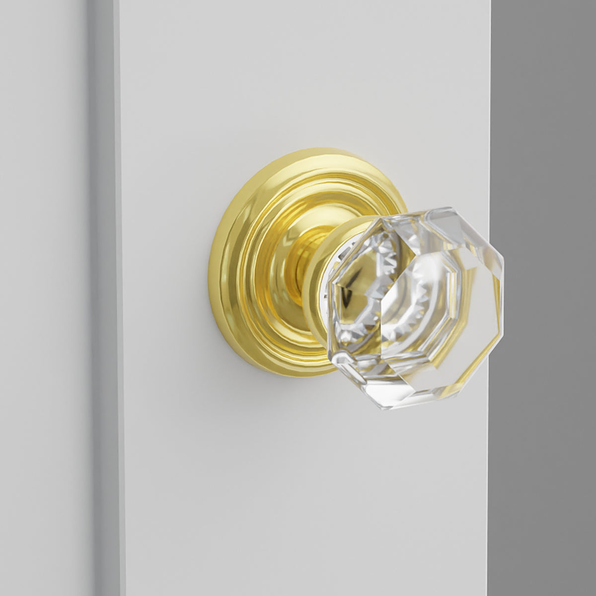 Old Town Crystal Knob Interior Lockset with Regular Rosette by Emtek, Unlacquered Brass