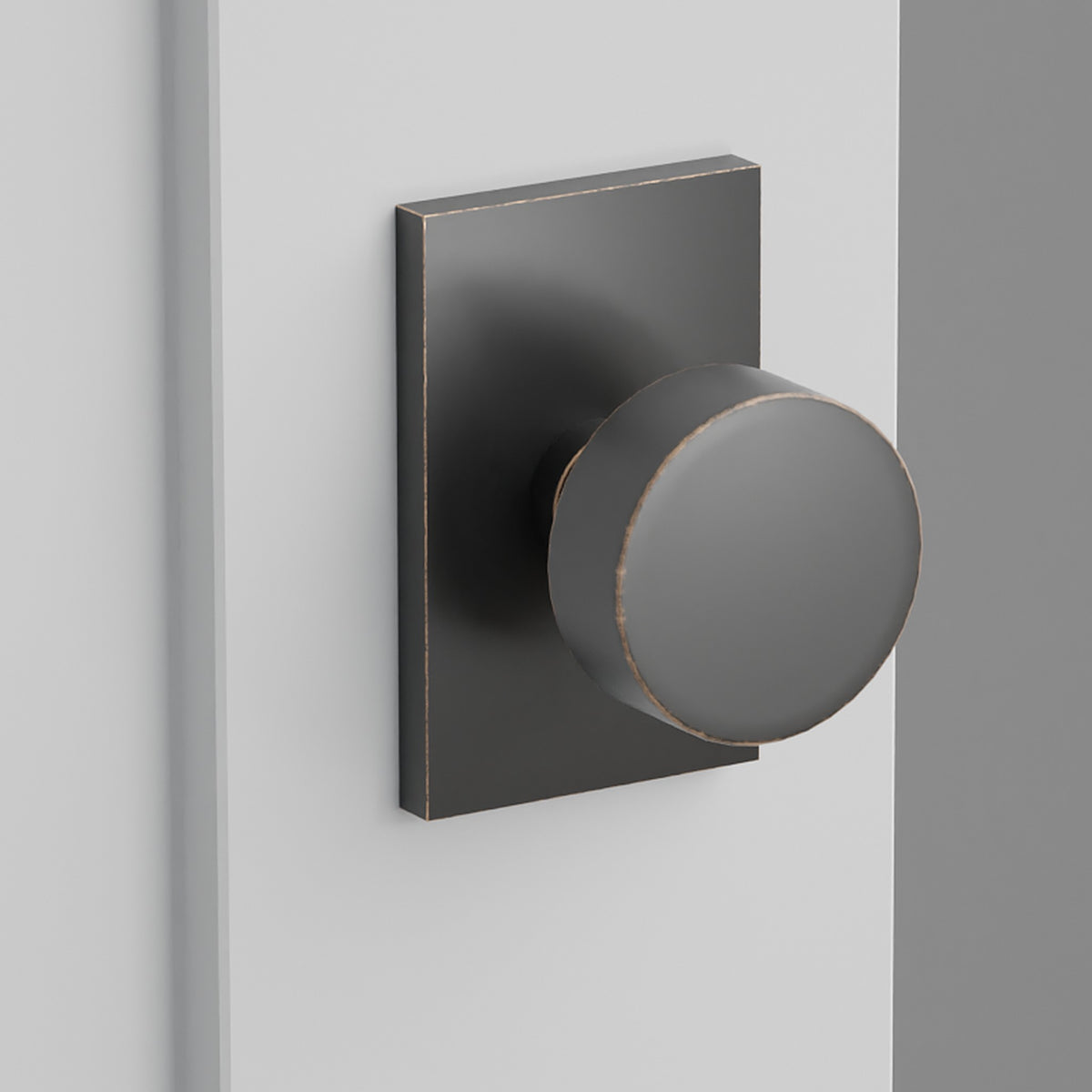 Round Knob Interior Lockset with Modern Rectangular Rosette by Emtek, Oil-Rubbed Bronze