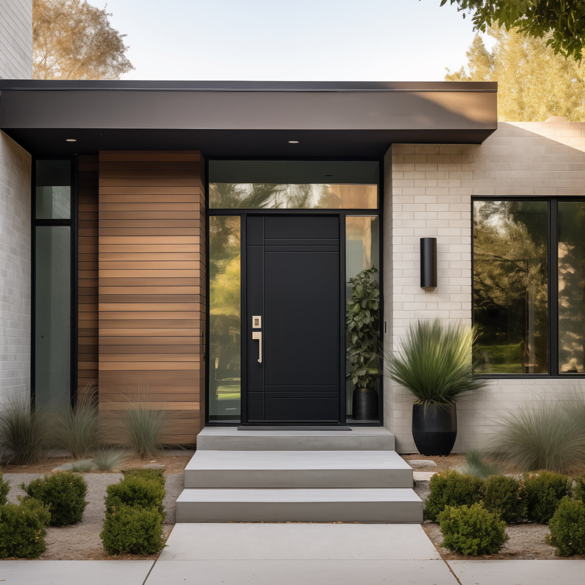 Contemporary 16 fiberglass entry door, shown installed
