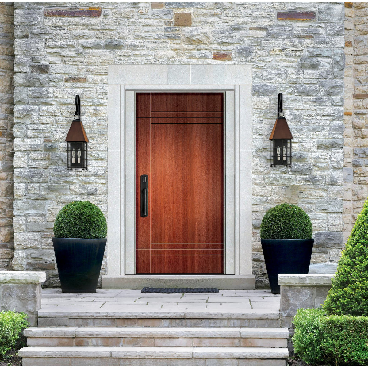 Contemporary 16 fiberglass entry door, shown installed