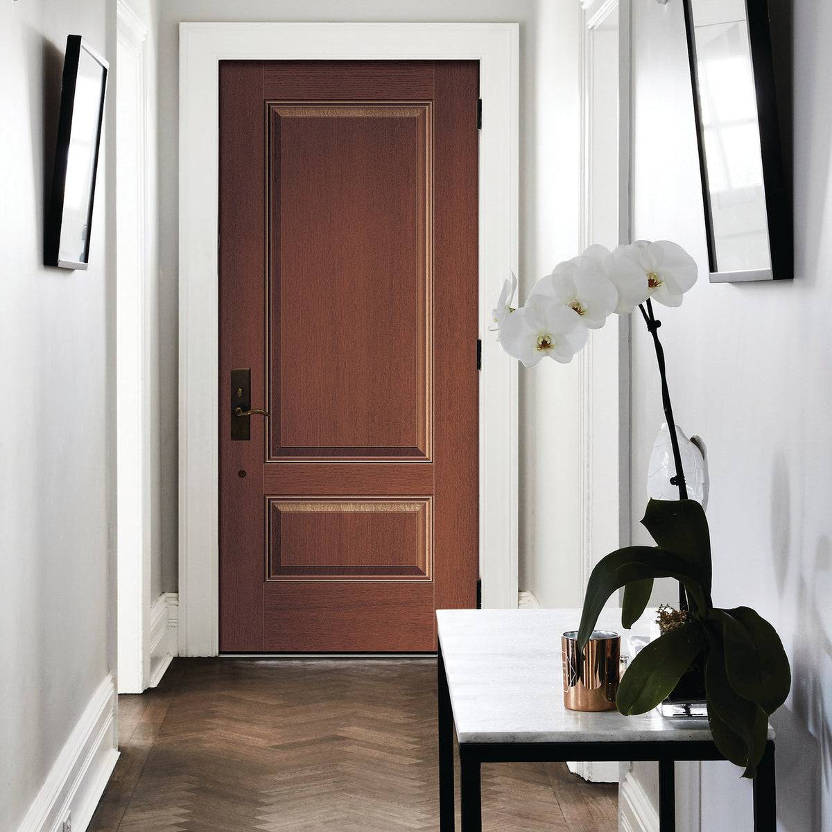 2 Panel 3/4 fiberglass entry door, shown installed
