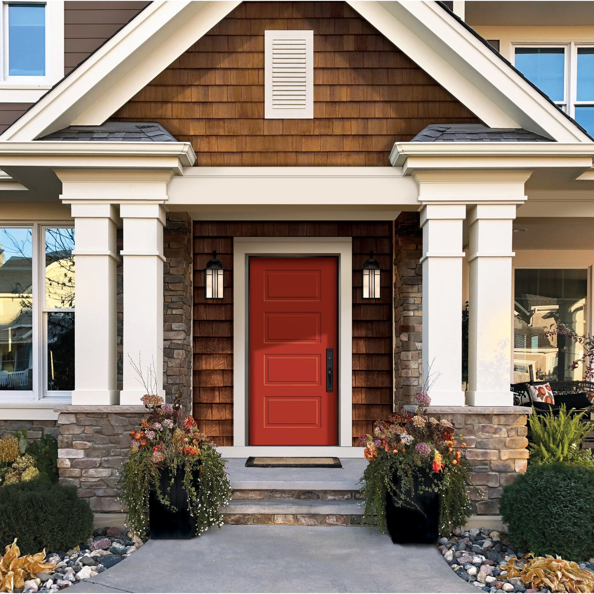 4 Panel Urban steel entry door, shown installed