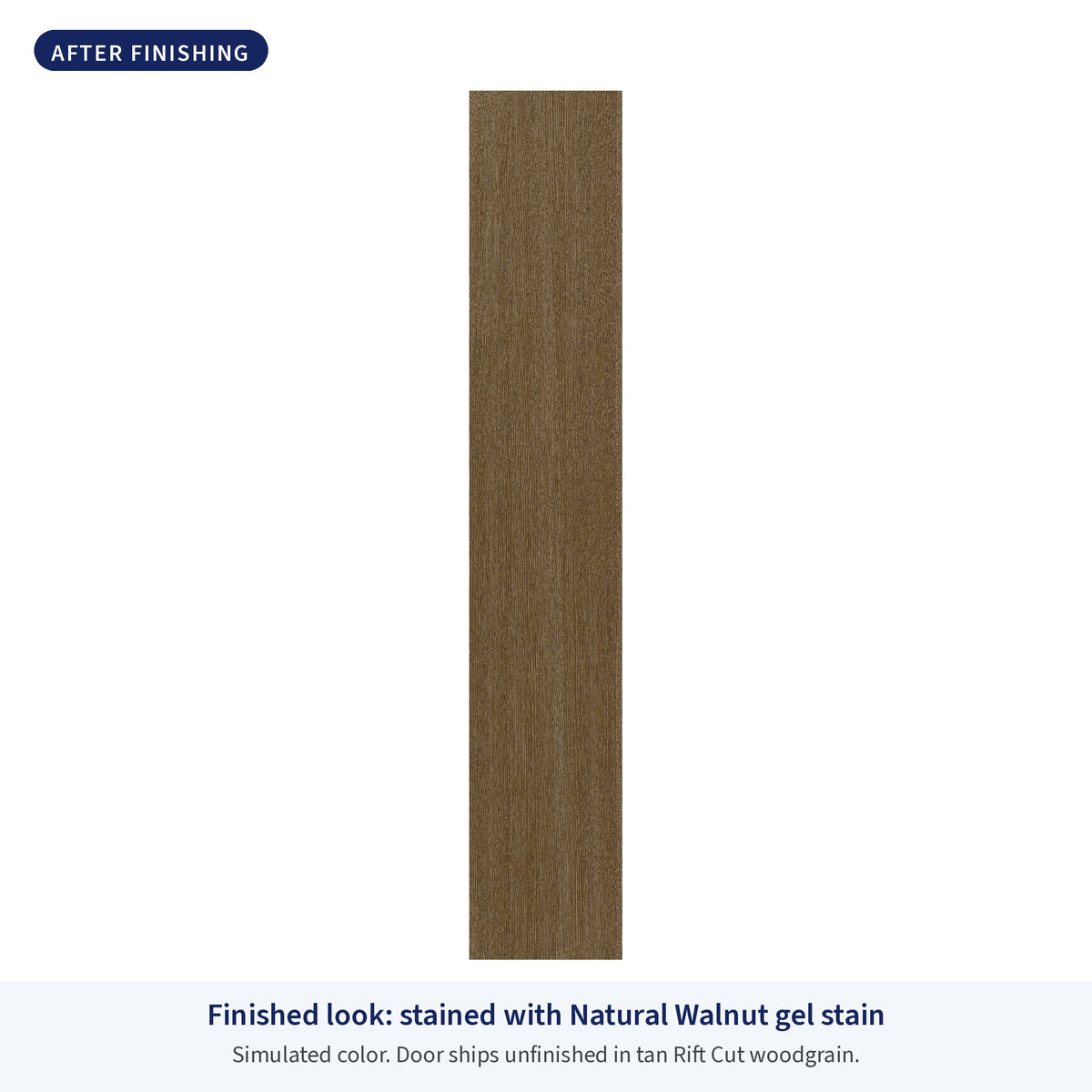 Flush Rift Cut fiberglass sidelite, shown after finishing with Natural Walnut gel stain (simulated color)