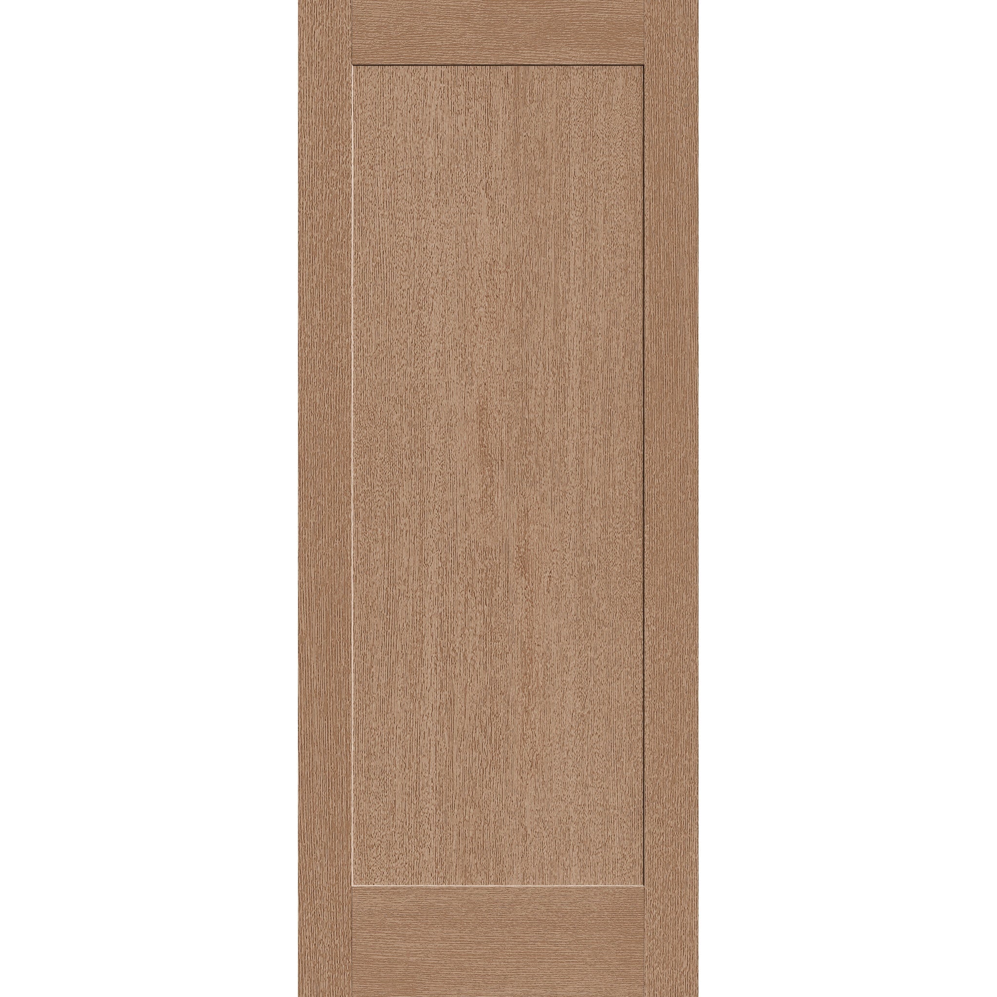 Hurricane-rated fiberglass entry door, 1 panel shaker, 32" x 80", tan woodgrain finish