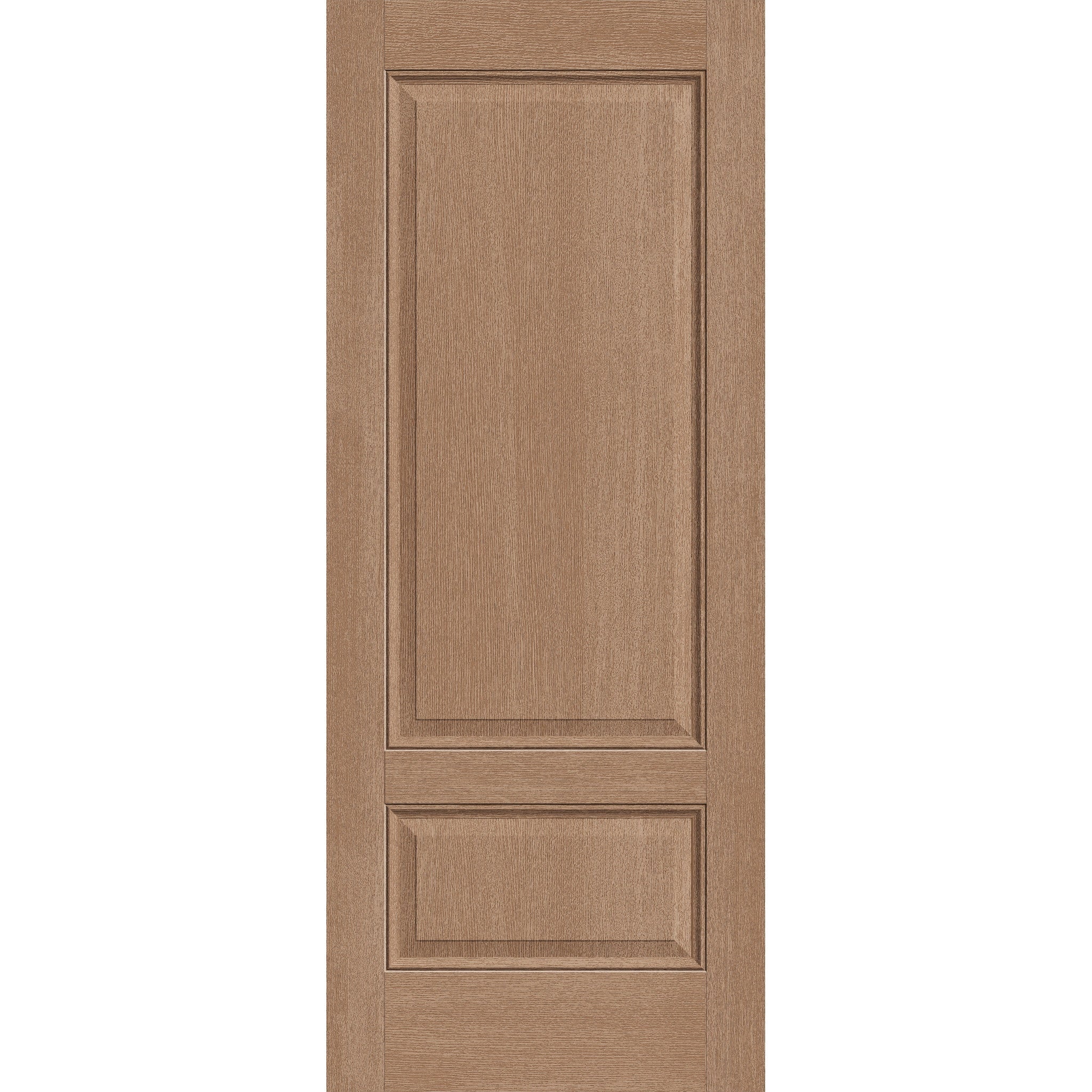 Fiberglass entry door, 2 panel 3/4, 32" x 80", tan woodgrain finish