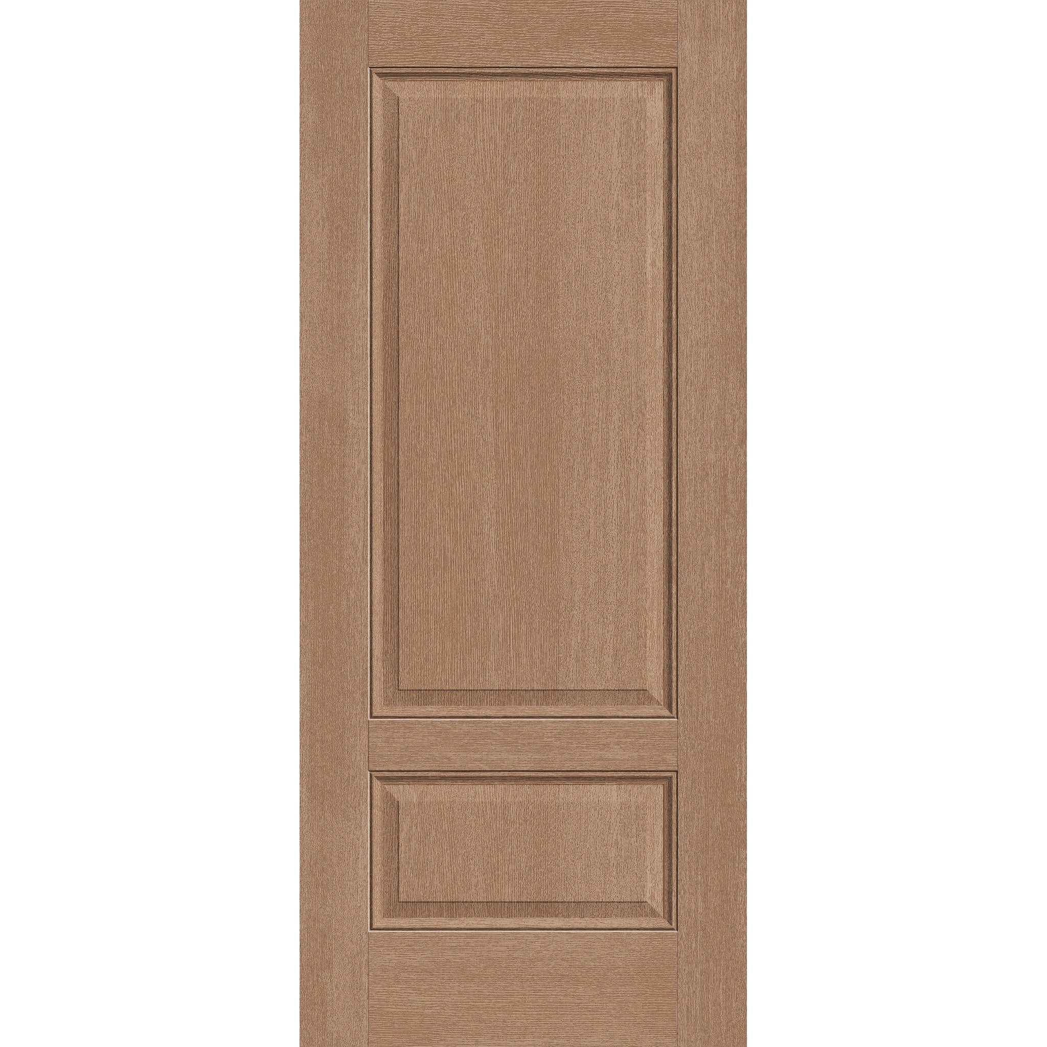 Fiberglass entry door, 2 panel 3/4, 34" x 80", tan woodgrain finish