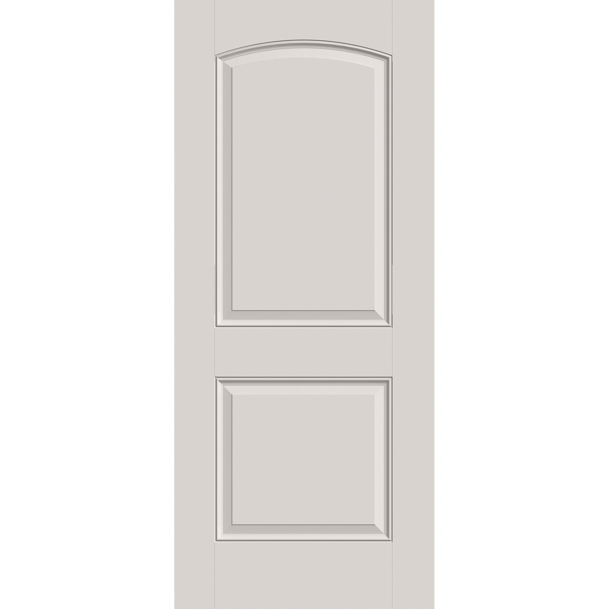 Fiberglass entry door, 2 panel cambertop, 34" x 80", white satin smooth finish