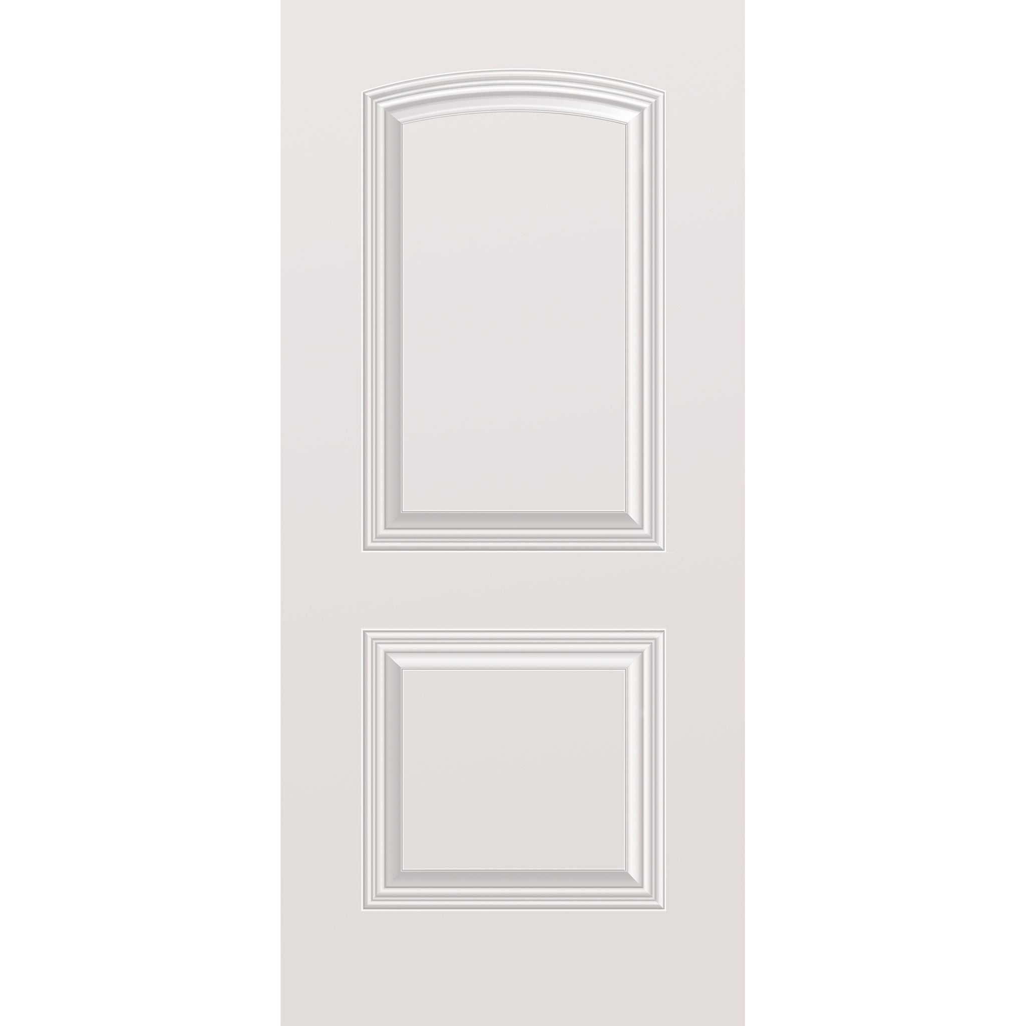 Wood edge steel entry door, 2 panel cambertop, 36" x 80", primed white finish