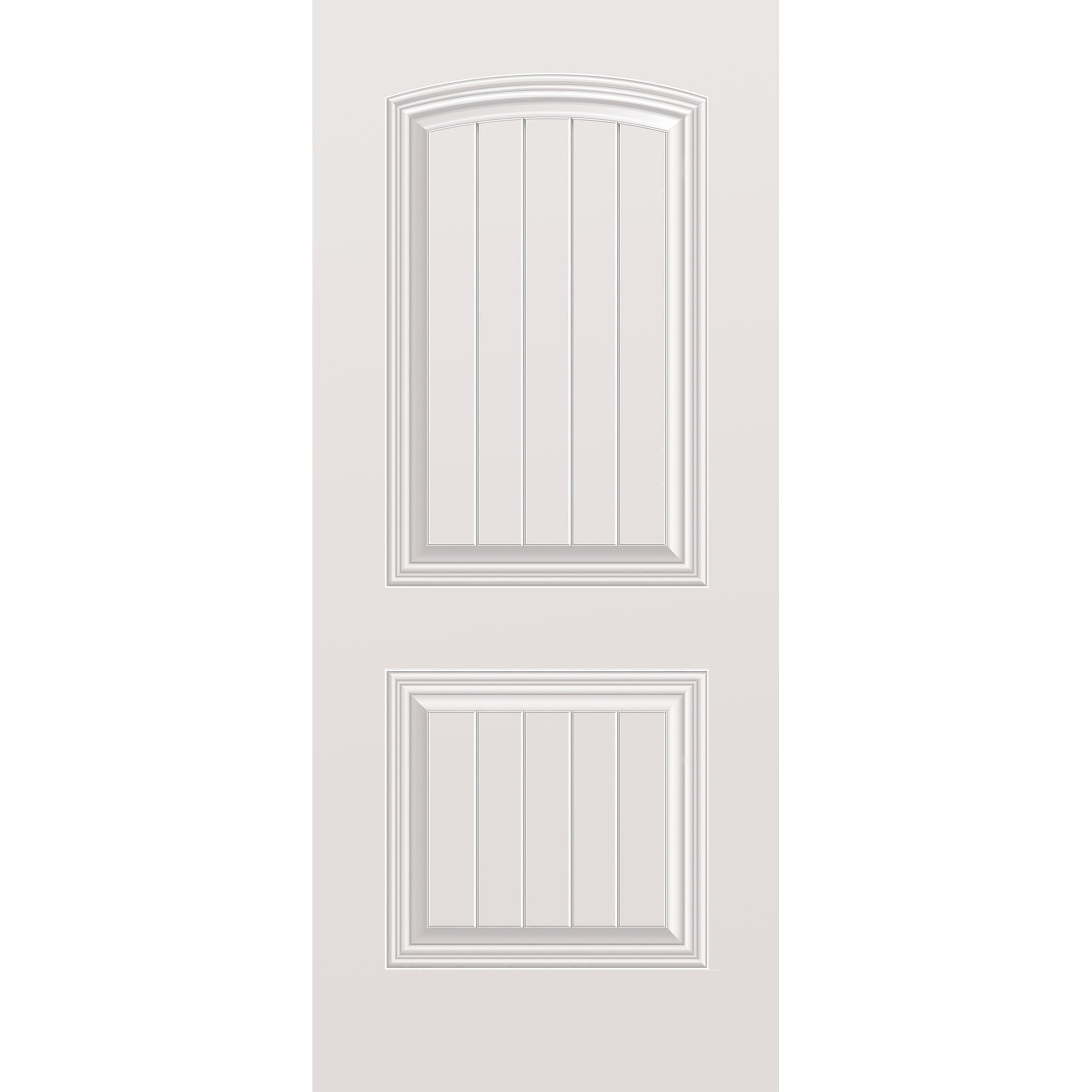 Steel edge entry door, 2 panel cambertop plank, 34" x 80", primed white finish