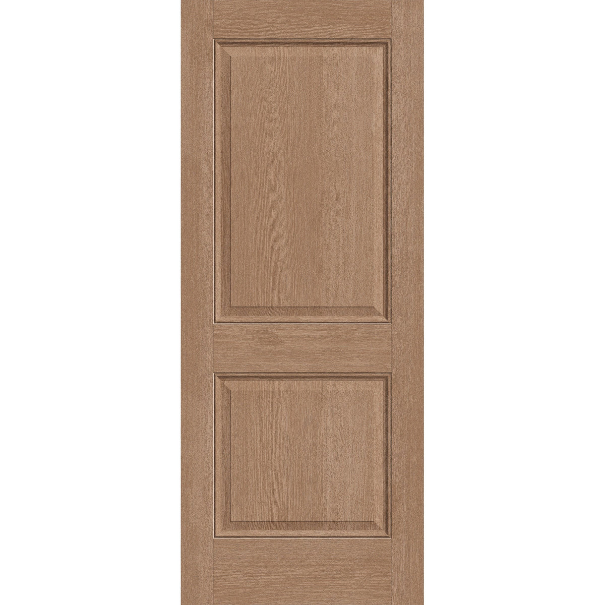 Hurricane-rated fiberglass entry door, 2 panel, 32" x 80", tan woodgrain finish