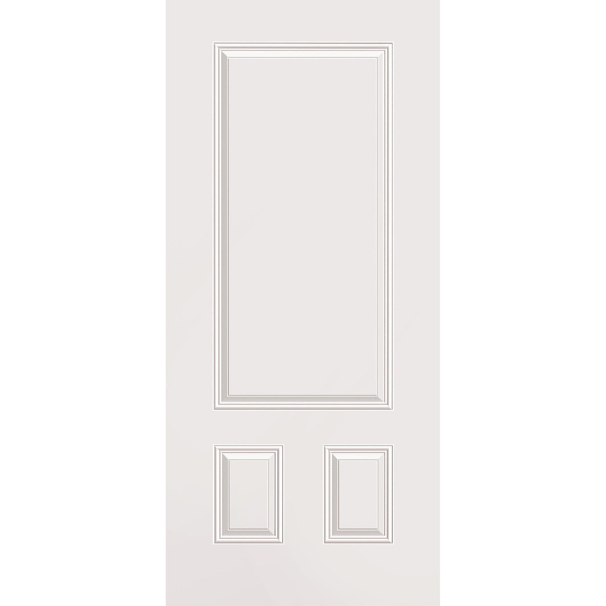 Wood edge steel entry door, 3 panel 3/4, 36" x 80", primed white finish