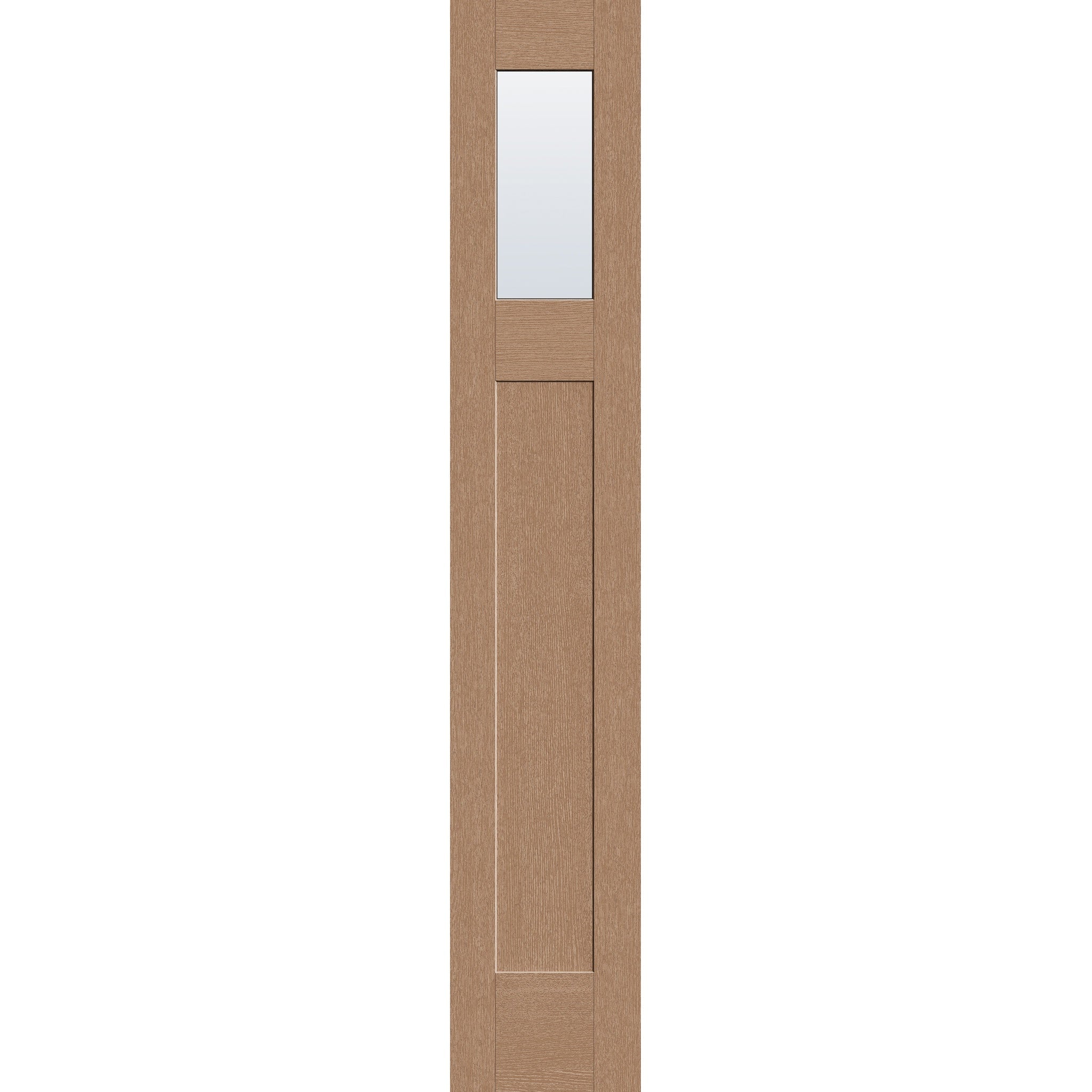 Clear flush glazed hurricane-rated fiberglass sidelite panel, Craftsman, 14" x 80", tan woodgrain finish