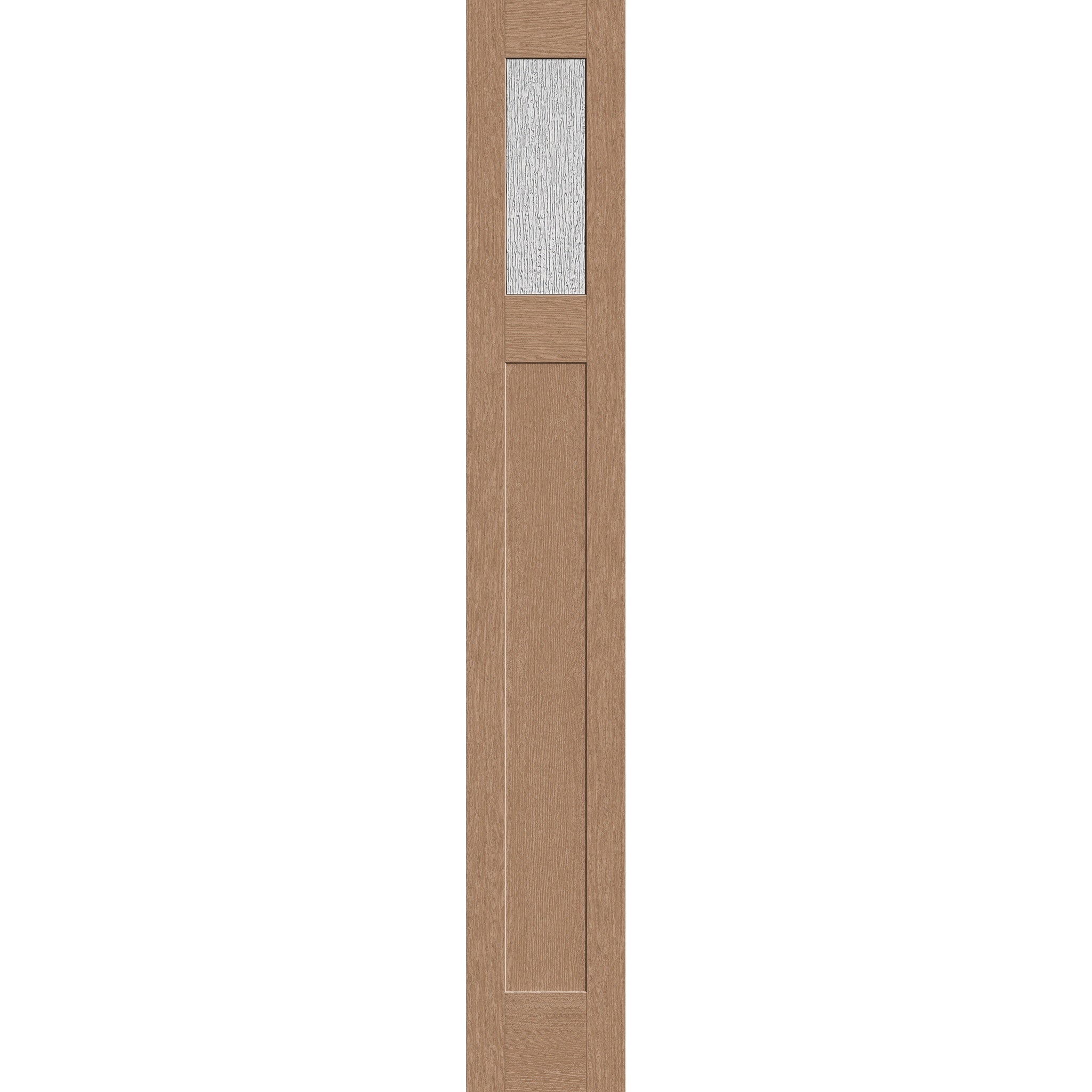Rain flush glazed fiberglass sidelite panel, Craftsman, 14" x 96", tan woodgrain finish