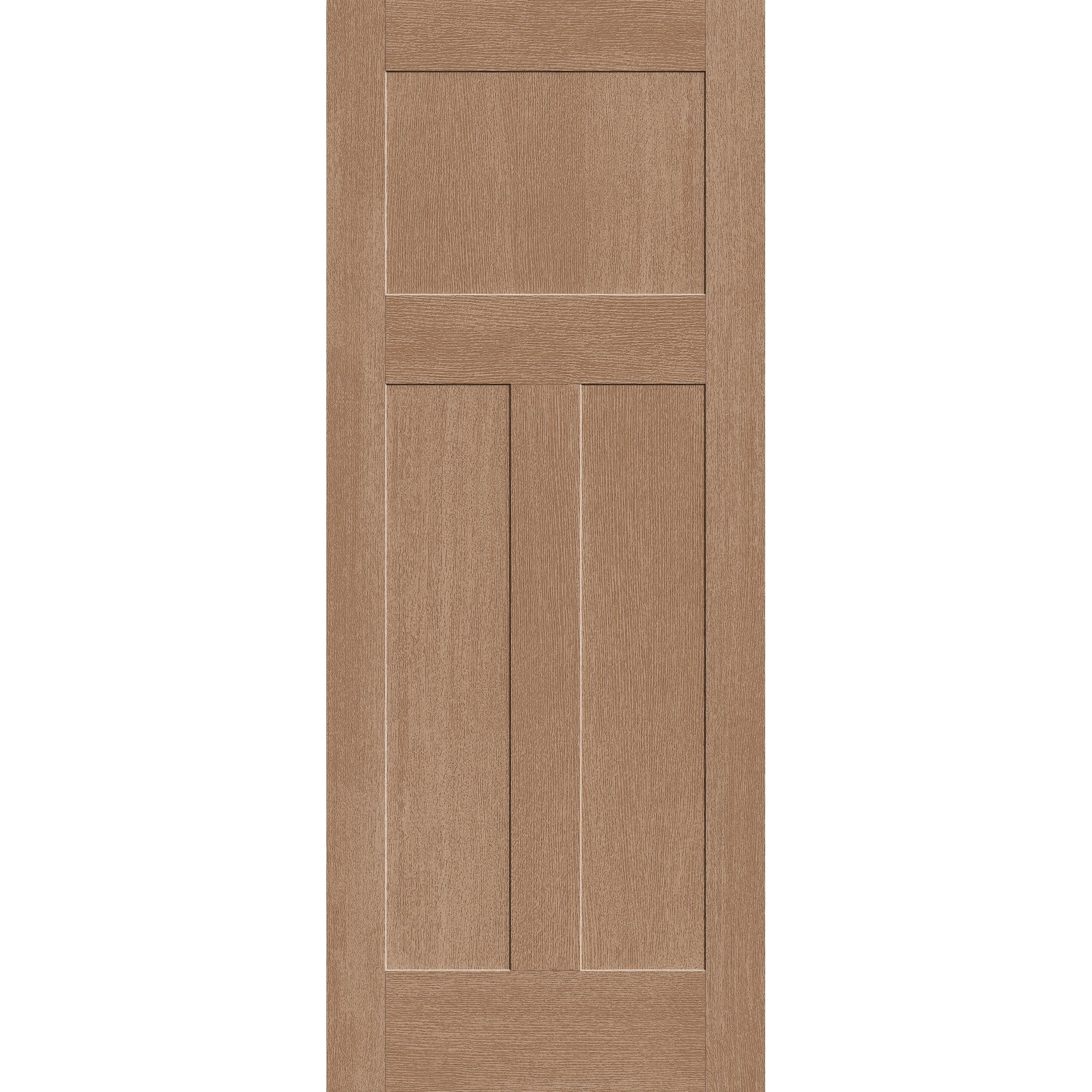Fiberglass entry door, 3 panel Craftsman, 32" x 80", tan woodgrain finish