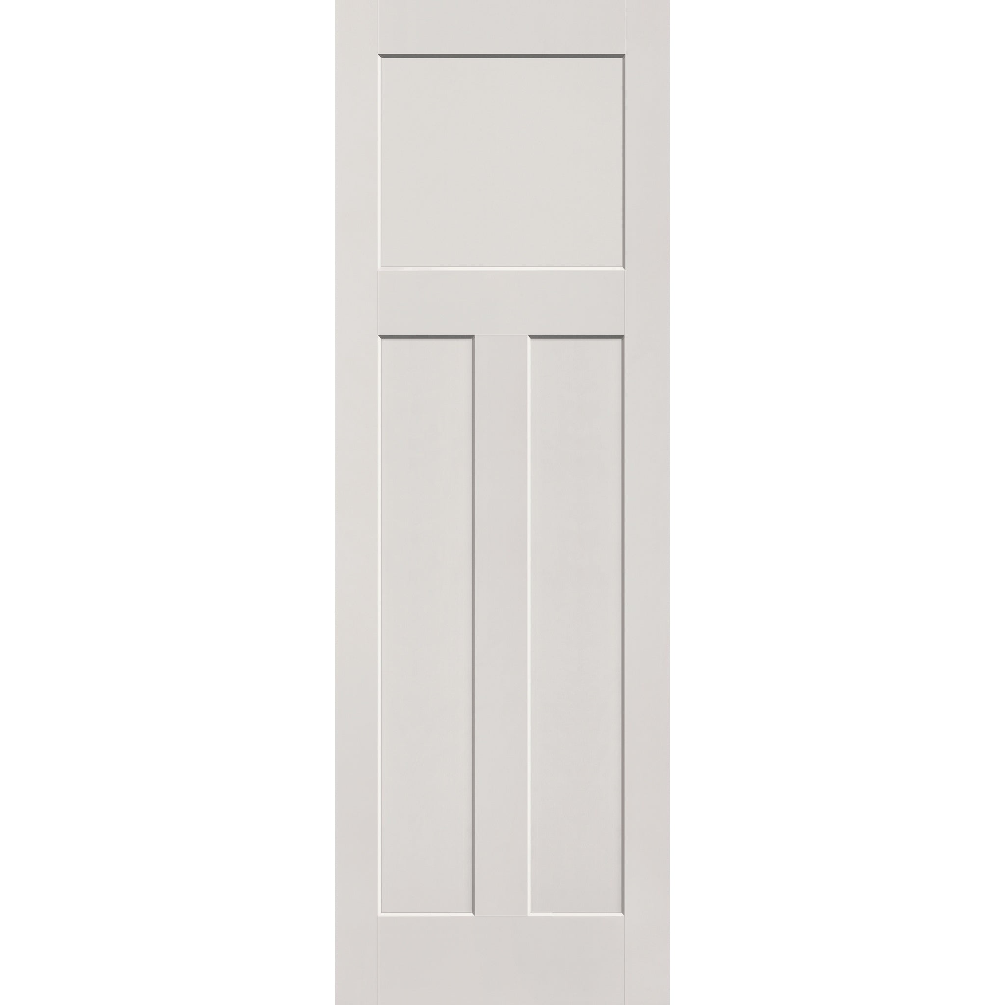 Hurricane-rated fiberglass entry door, 3 panel Craftsman, 32" x 96", white satin smooth finish