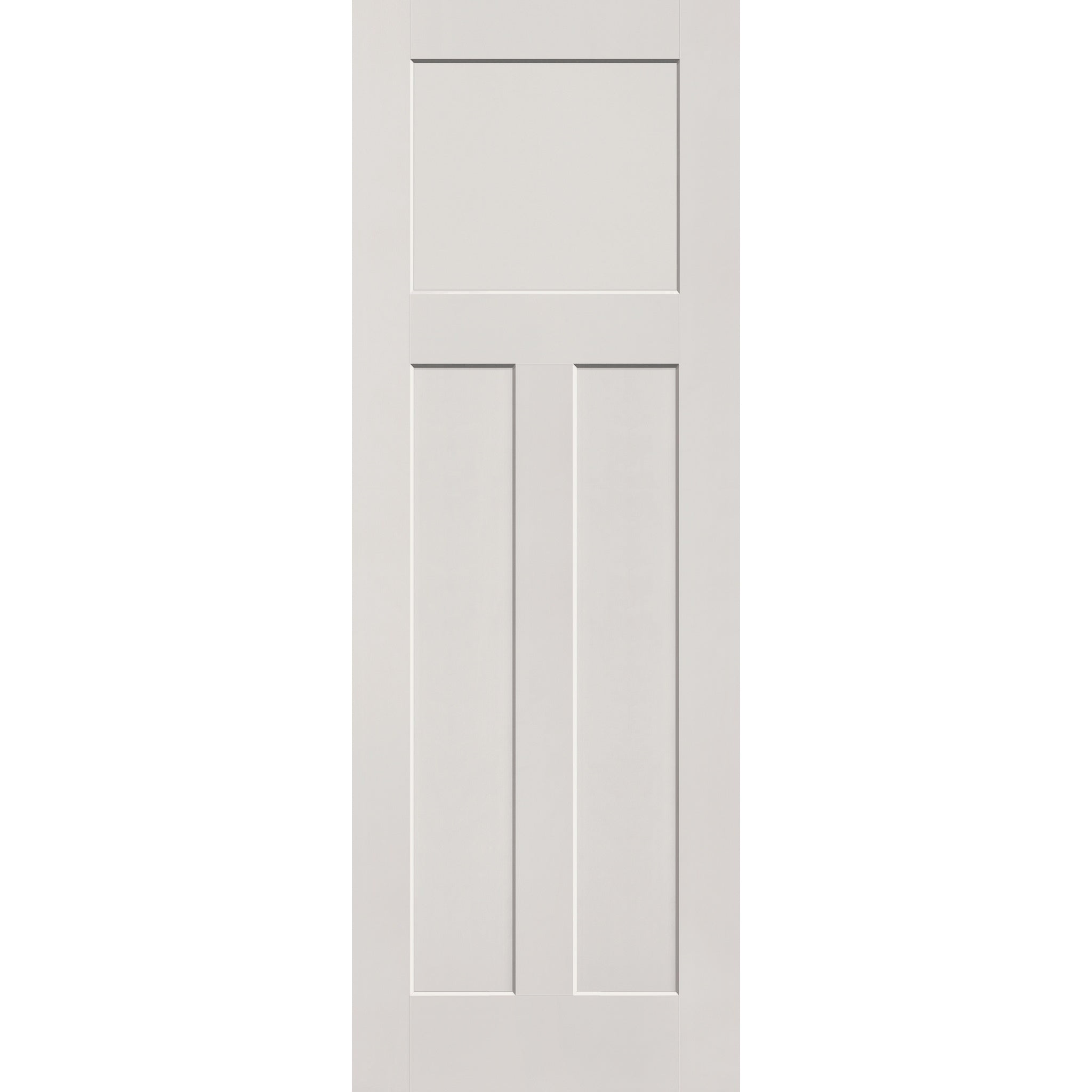 20-minute fire-rated fiberglass entry door, 3 panel Craftsman, 34" x 96", white satin smooth finish
