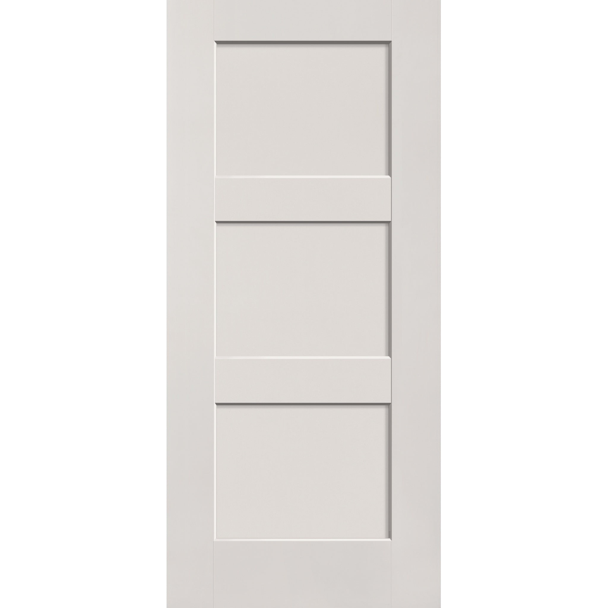 Fiberglass entry door, 3 panel shaker, 36" x 80", white satin smooth finish