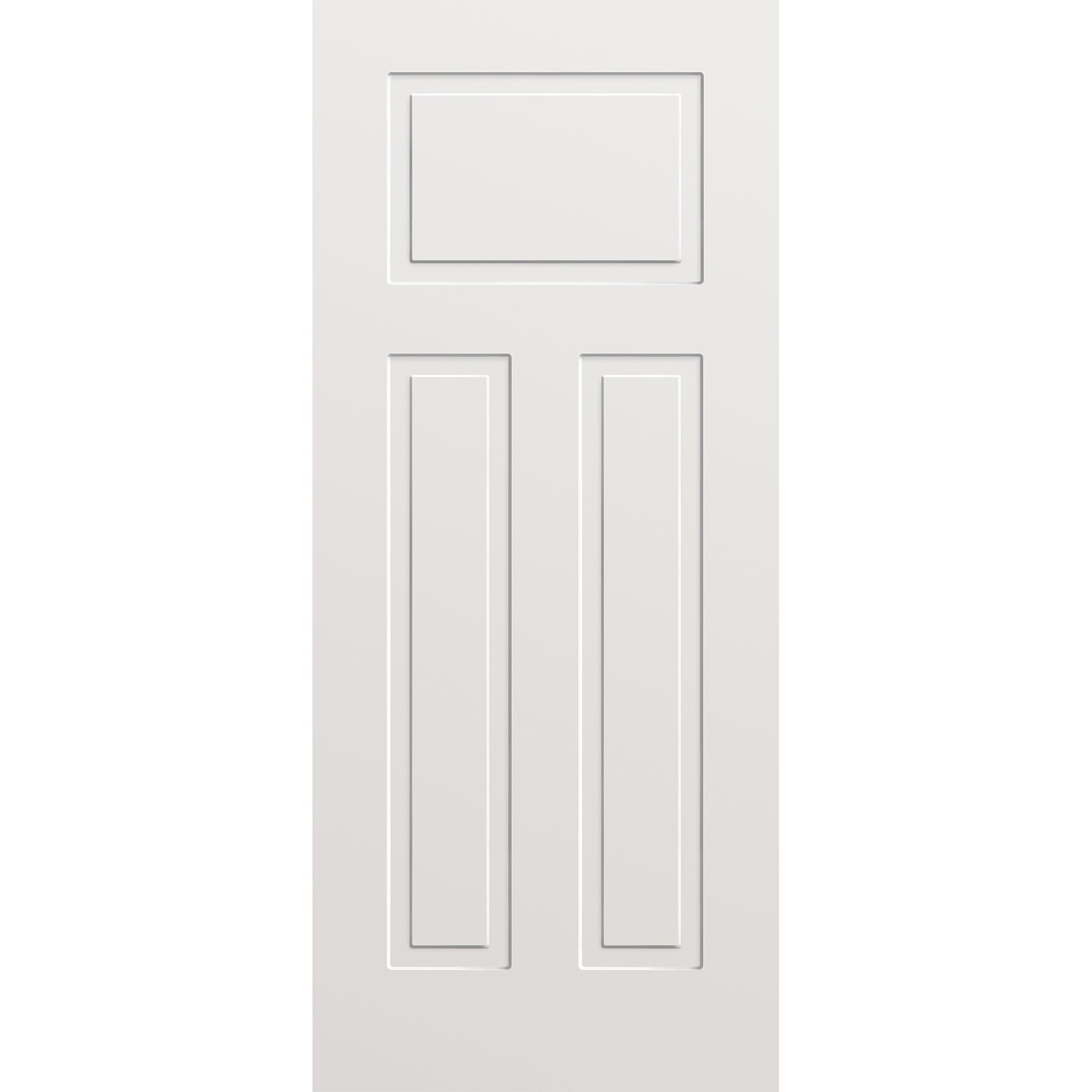 Wood edge steel entry door, 3 panel urban Craftsman, 34" x 80", primed white finish