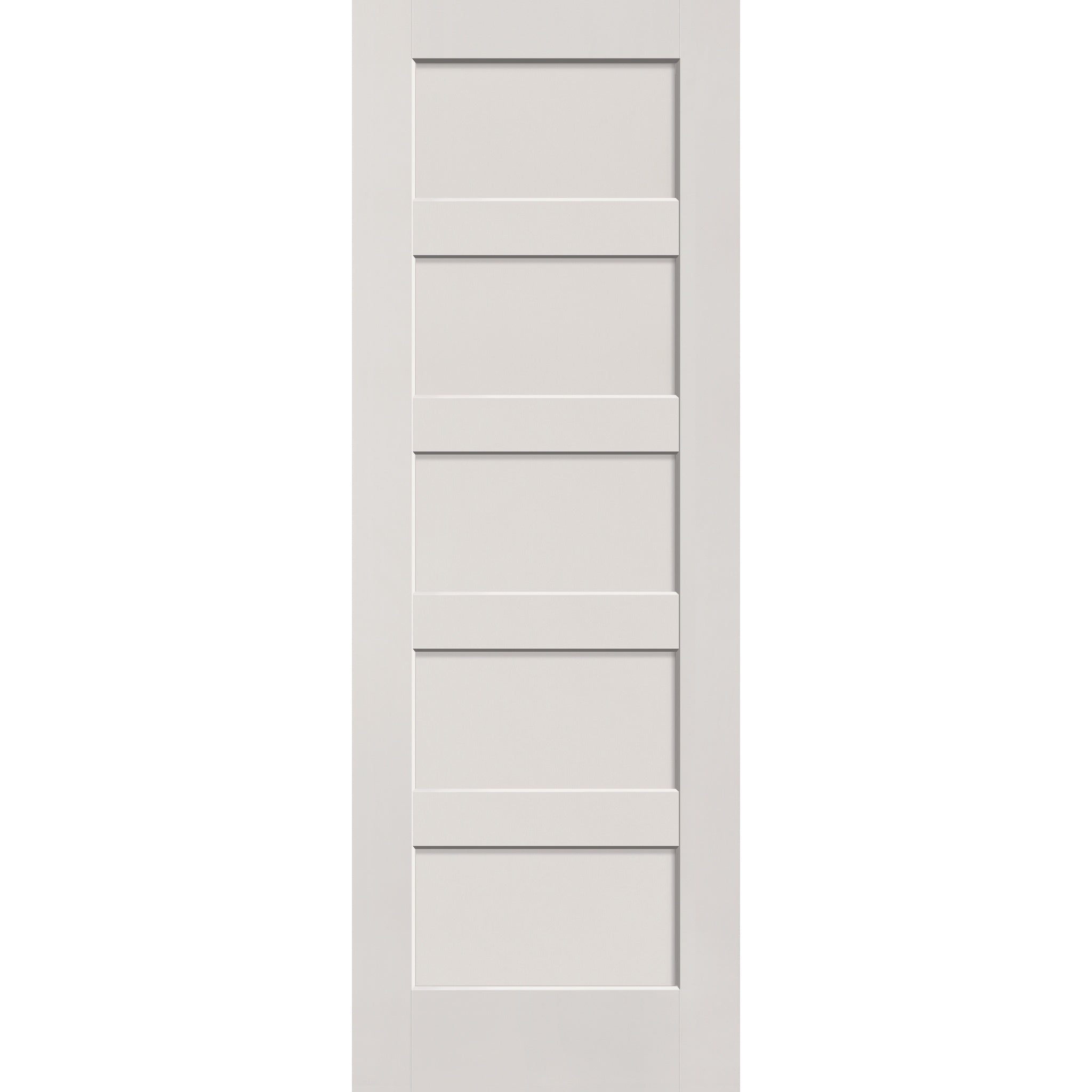 Hurricane-rated fiberglass entry door, 5 panel shaker, 34" x 96", white satin smooth finish