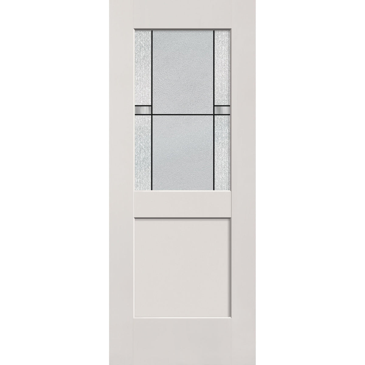 Dexter flush glazed fiberglass entry door, half lite shaker, 32" x 80", white satin smooth finish, Black Aluminum caming
