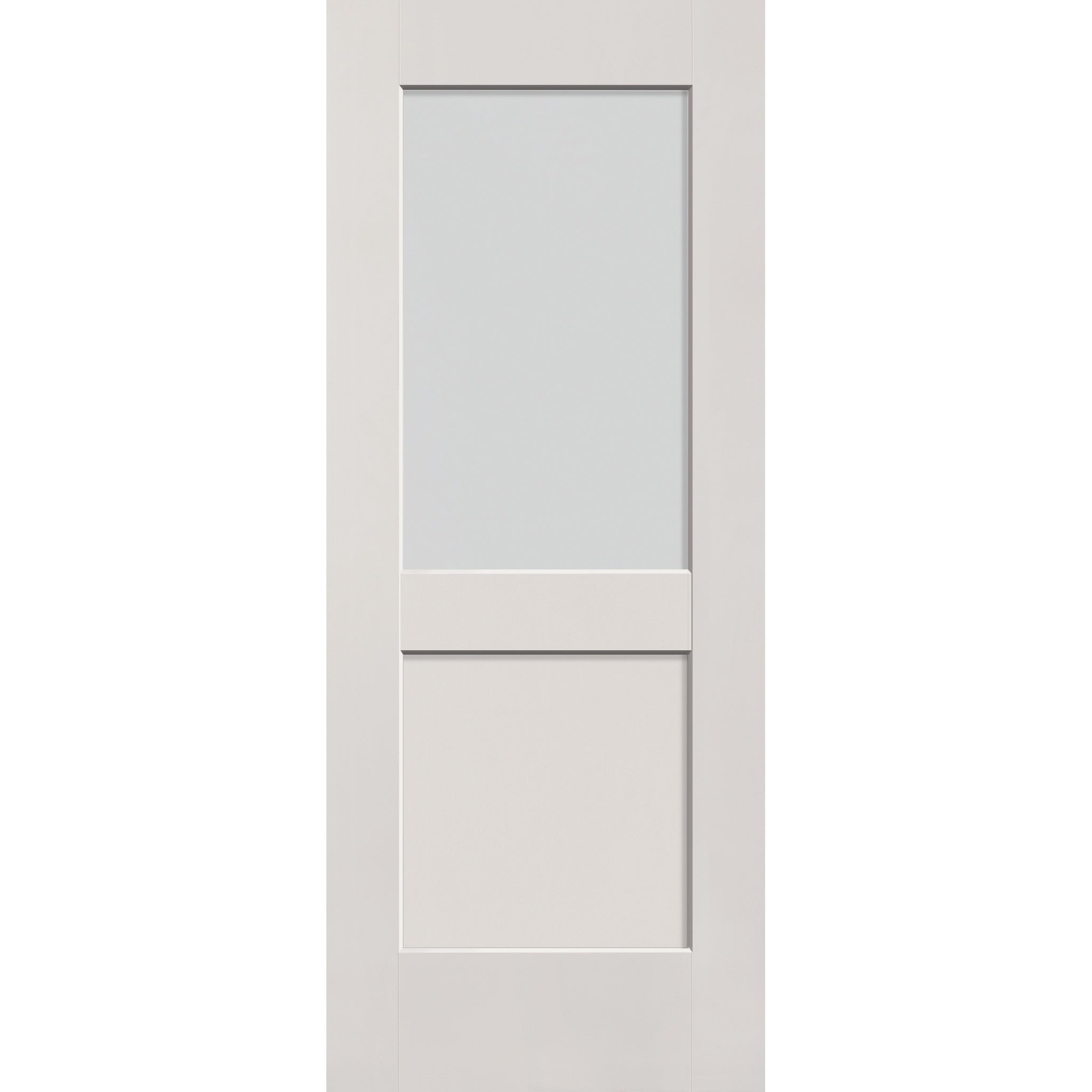 Frost flush glazed fiberglass entry door, half lite shaker, 32" x 80", white satin smooth finish