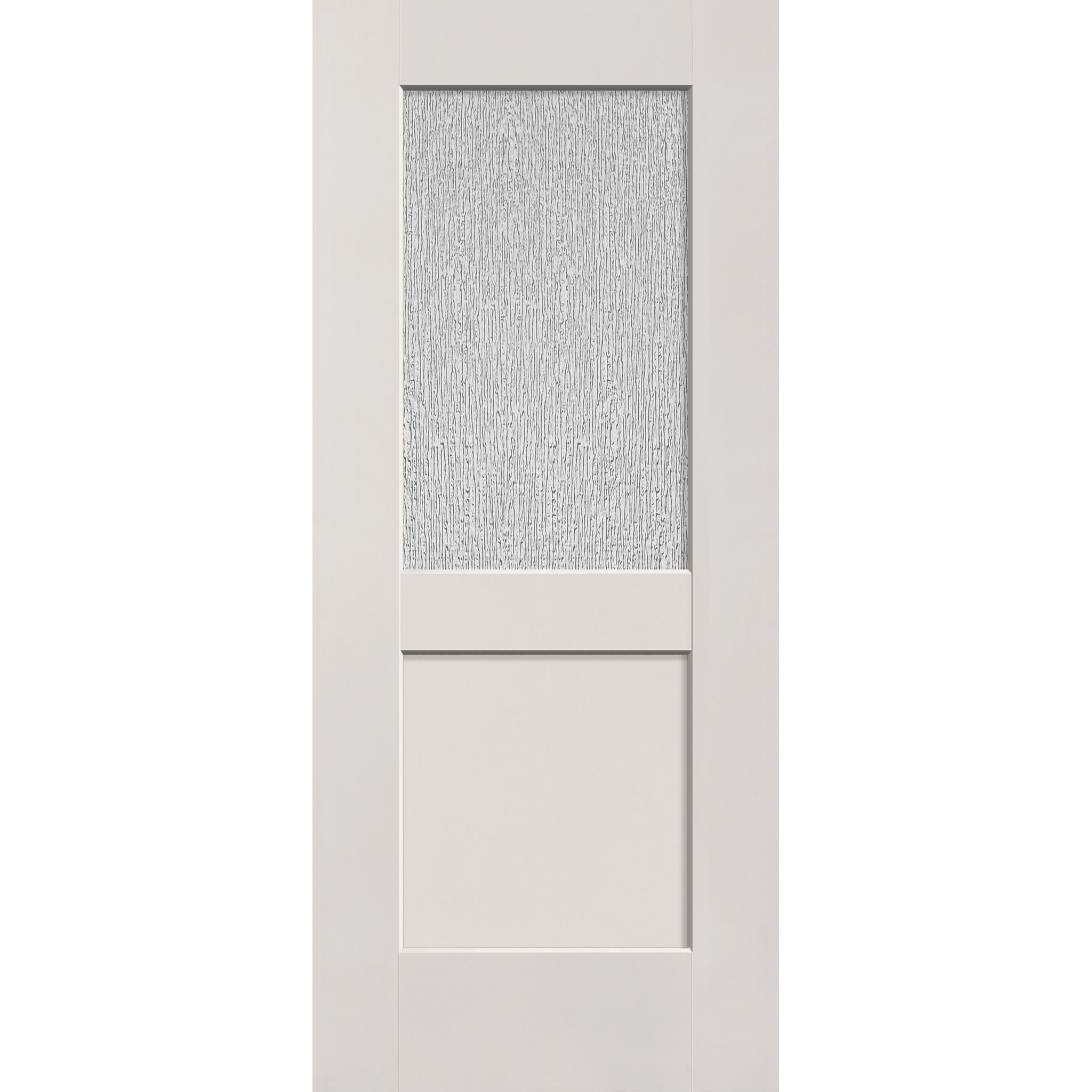 Rain flush glazed fiberglass entry door, half lite shaker, 34" x 80", white satin smooth finish