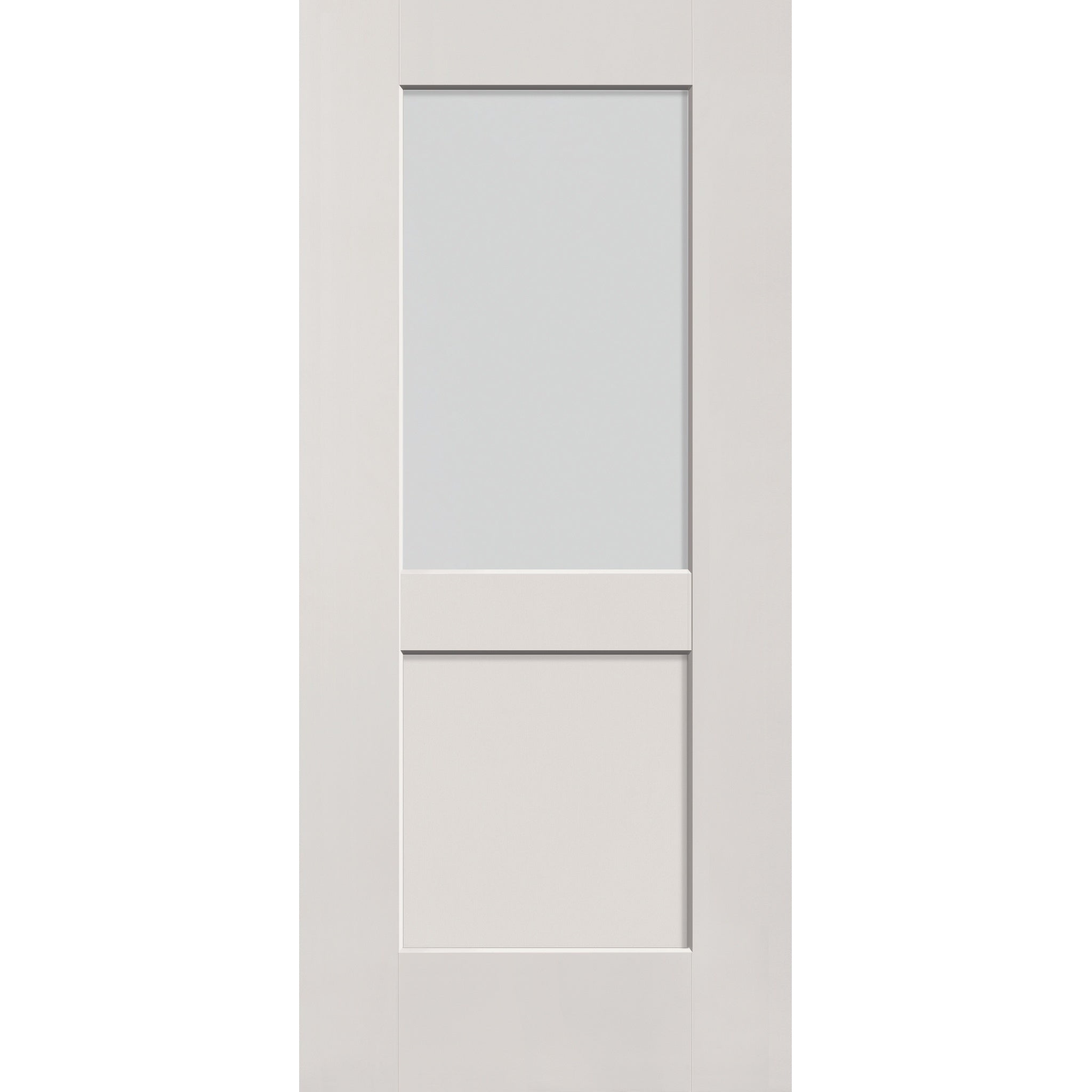 Frost flush glazed fiberglass entry door, half lite shaker, 36" x 80", white satin smooth finish