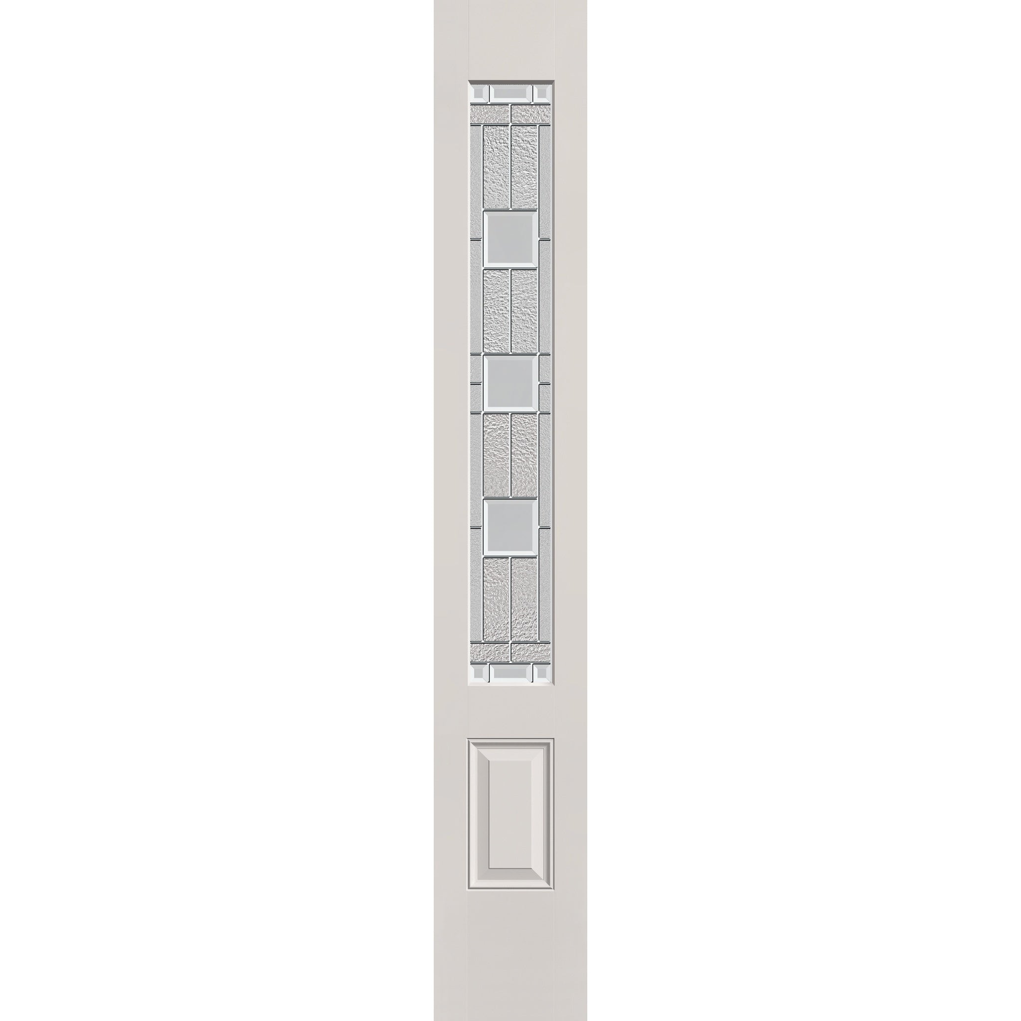 Austin flush glazed fiberglass sidelite panel, 3/4 lite, 12" x 80", white satin smooth finish, Satin Nickel caming