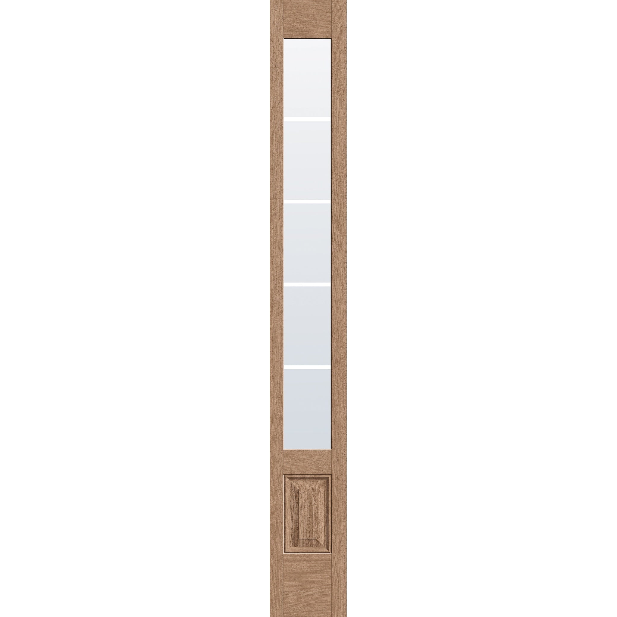 5 light grille flush glazed fiberglass sidelite panel, 3/4 lite, 12" x 96", tan woodgrain finish, white grilles between glass