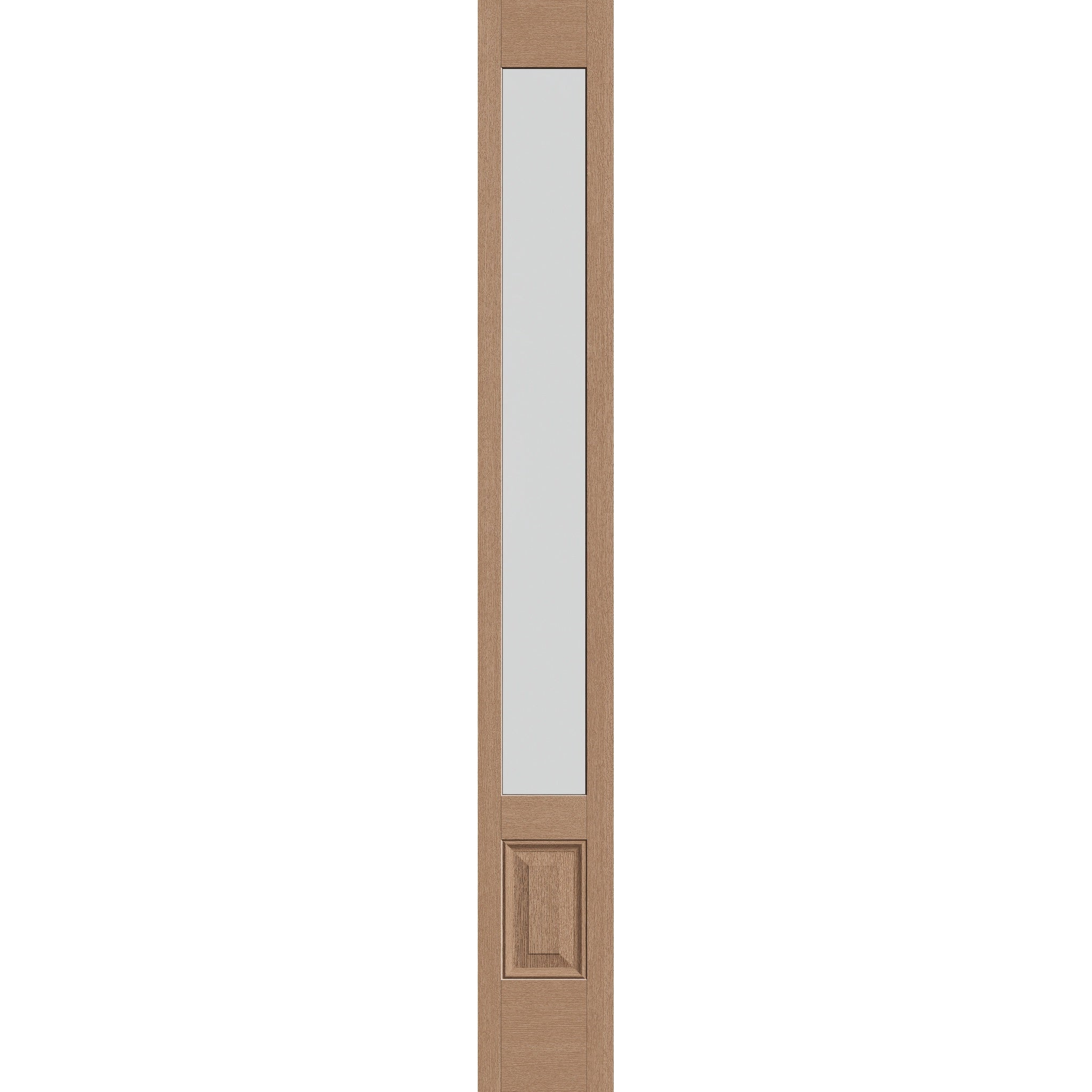 Frost flush glazed hurricane-rated fiberglass sidelite panel, 3/4 lite, 12" x 96", tan woodgrain finish