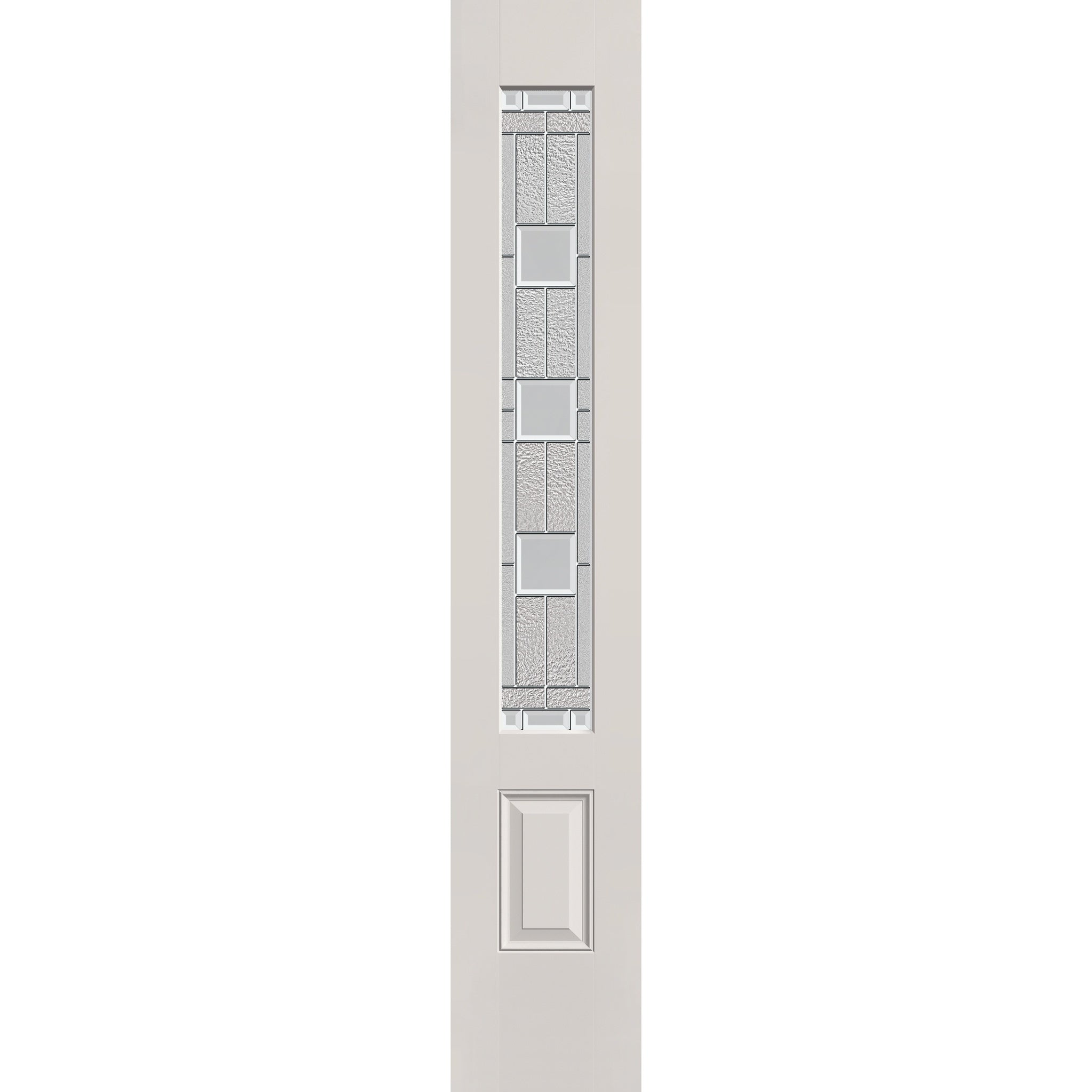 Austin flush glazed fiberglass sidelite panel, 3/4 lite, 14" x 80", white satin smooth finish, Satin Nickel caming