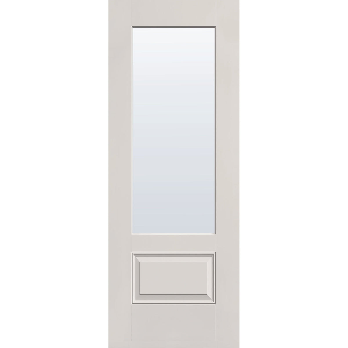 Clear flush glazed fiberglass entry door, 3/4 lite, 30" x 80", white satin smooth finish