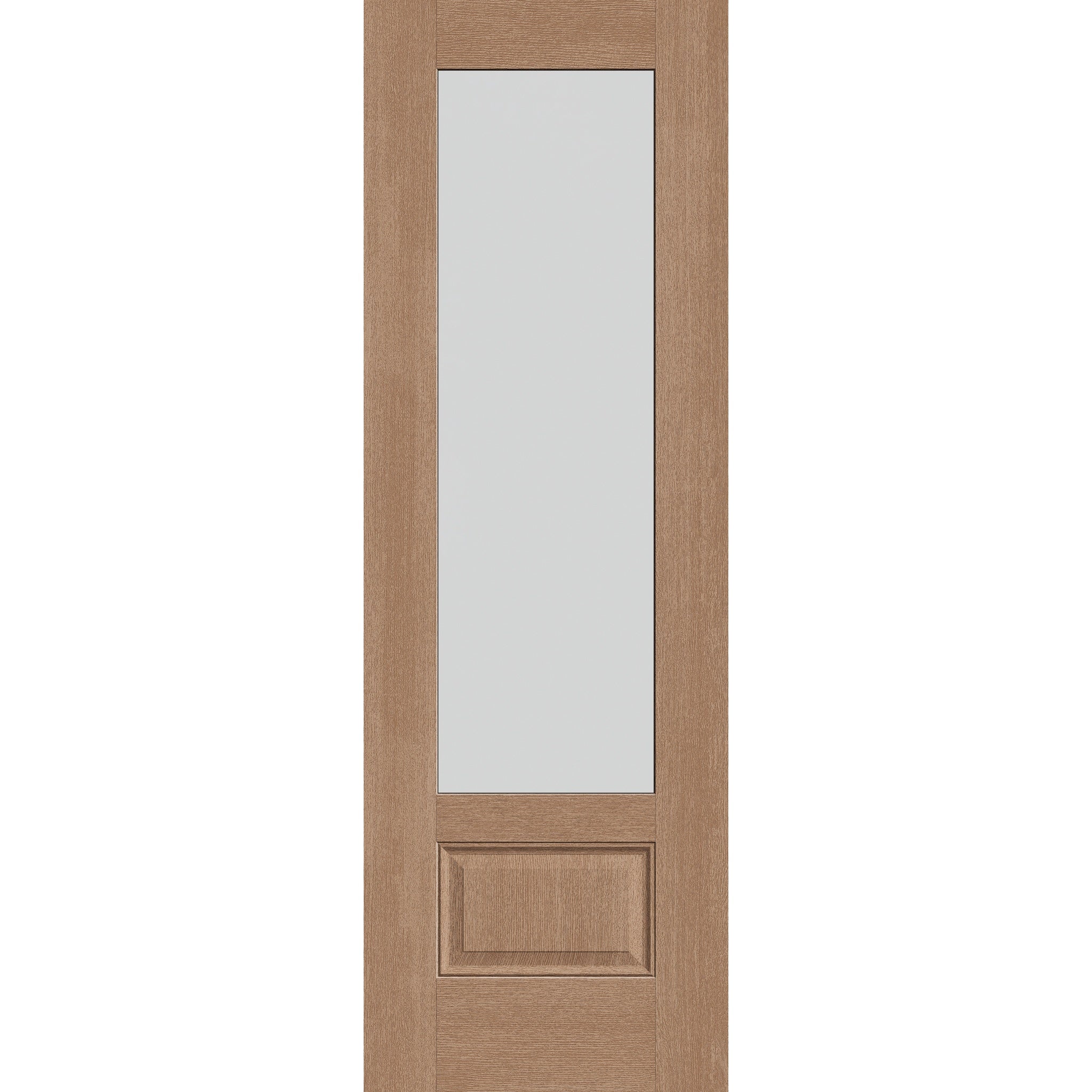 Frost flush glazed fiberglass entry door, 3/4 lite, 32" x 96", tan woodgrain finish