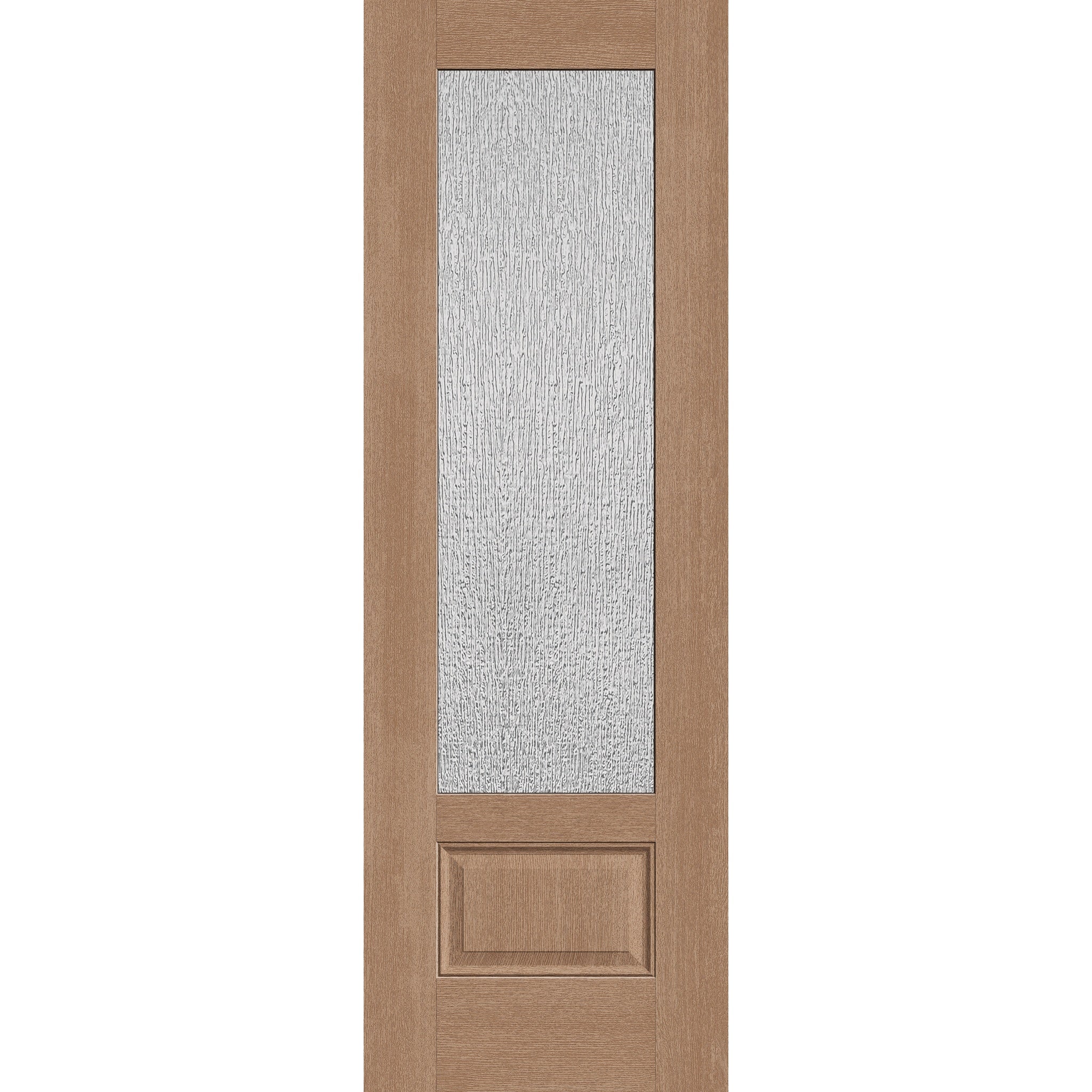 Rain flush glazed fiberglass entry door, 3/4 lite, 32" x 96", tan woodgrain finish