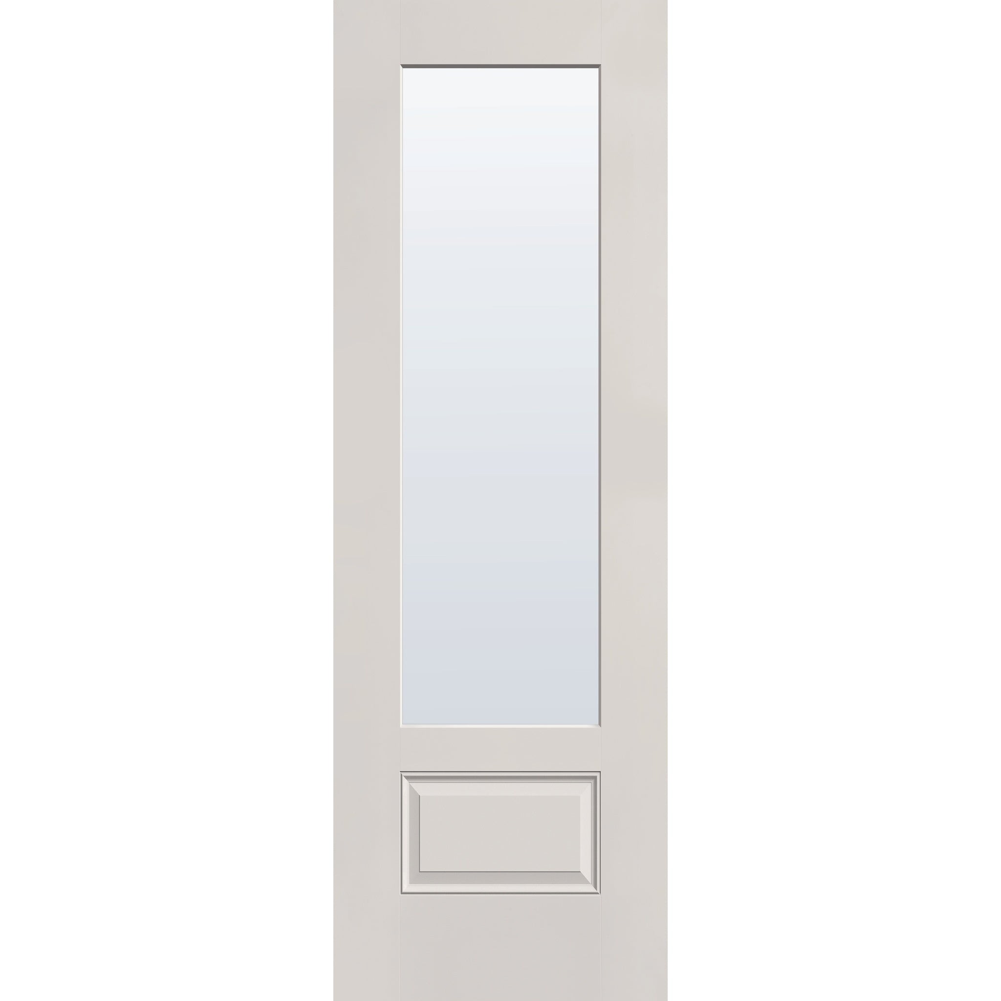 Clear flush glazed hurricane-rated fiberglass entry door, 3/4 lite, 32" x 96", white satin smooth finish