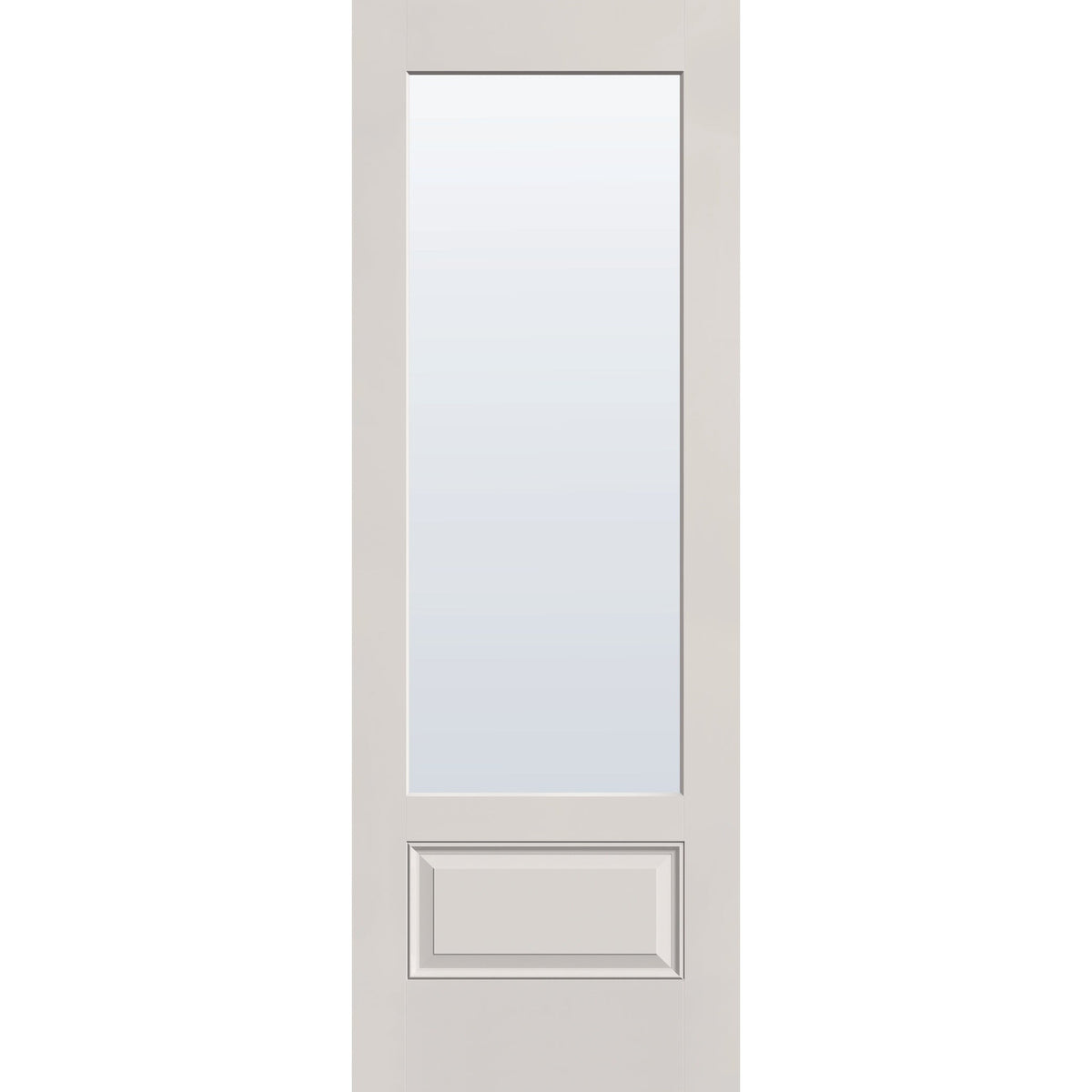Clear flush glazed hurricane-rated fiberglass entry door, 3/4 lite, 34" x 96", white satin smooth finish