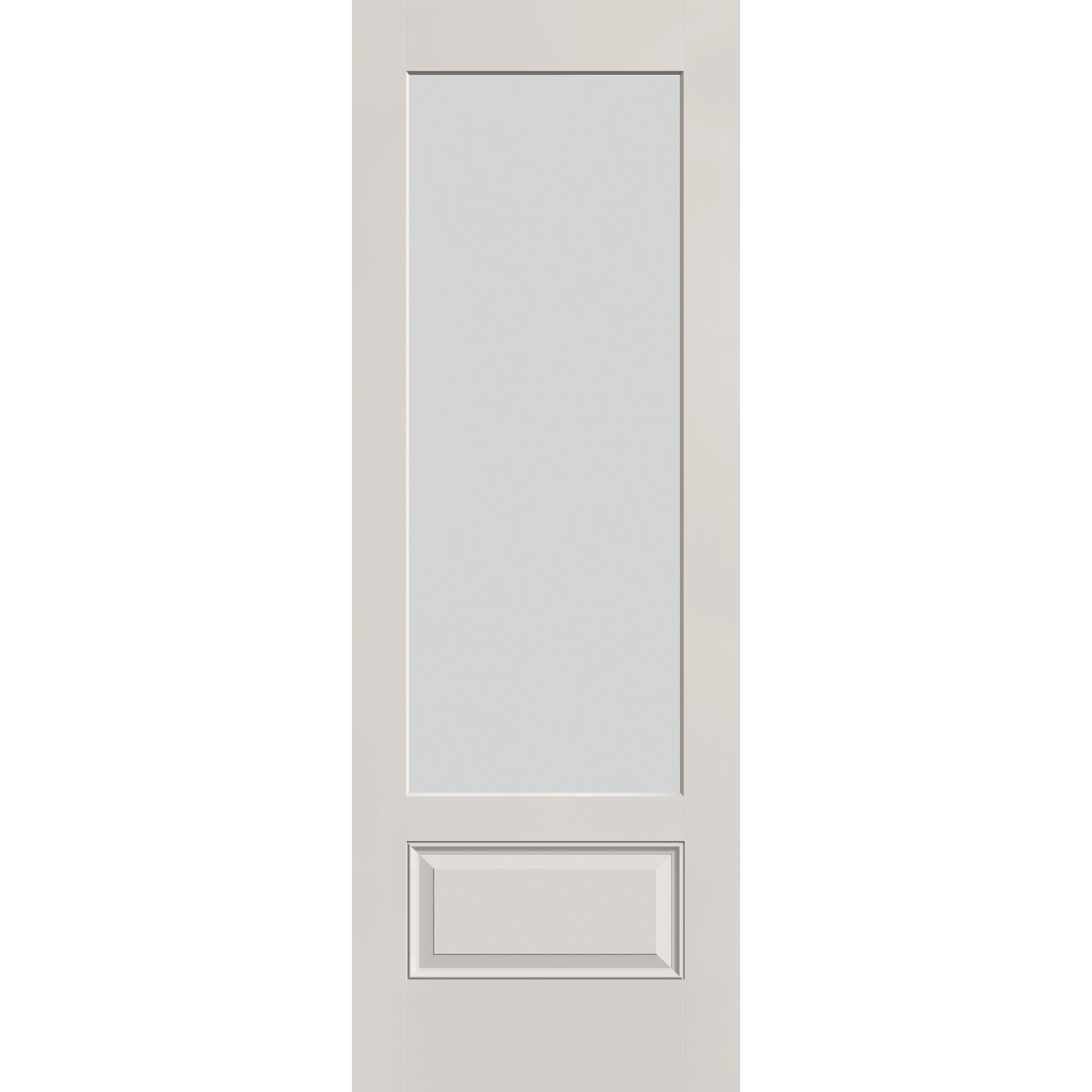 Frost flush glazed hurricane-rated fiberglass entry door, 3/4 lite, 34" x 96", white satin smooth finish