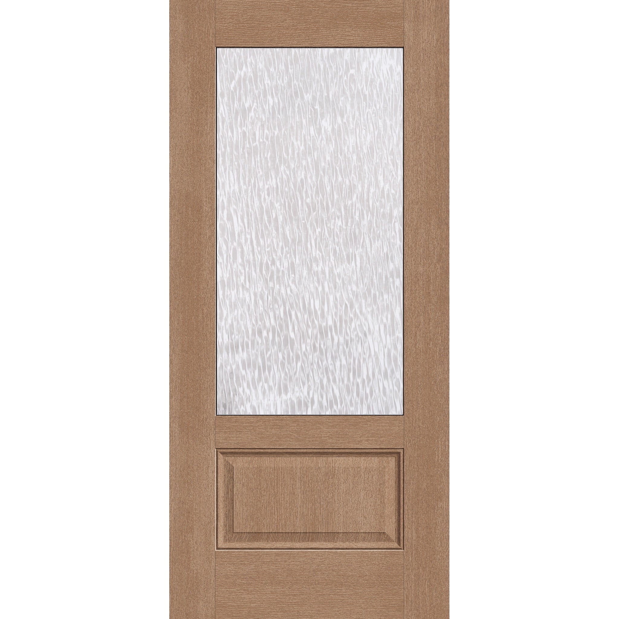 Double Waterglass flush glazed fiberglass entry door, 3/4 lite, 36" x 80", tan woodgrain finish