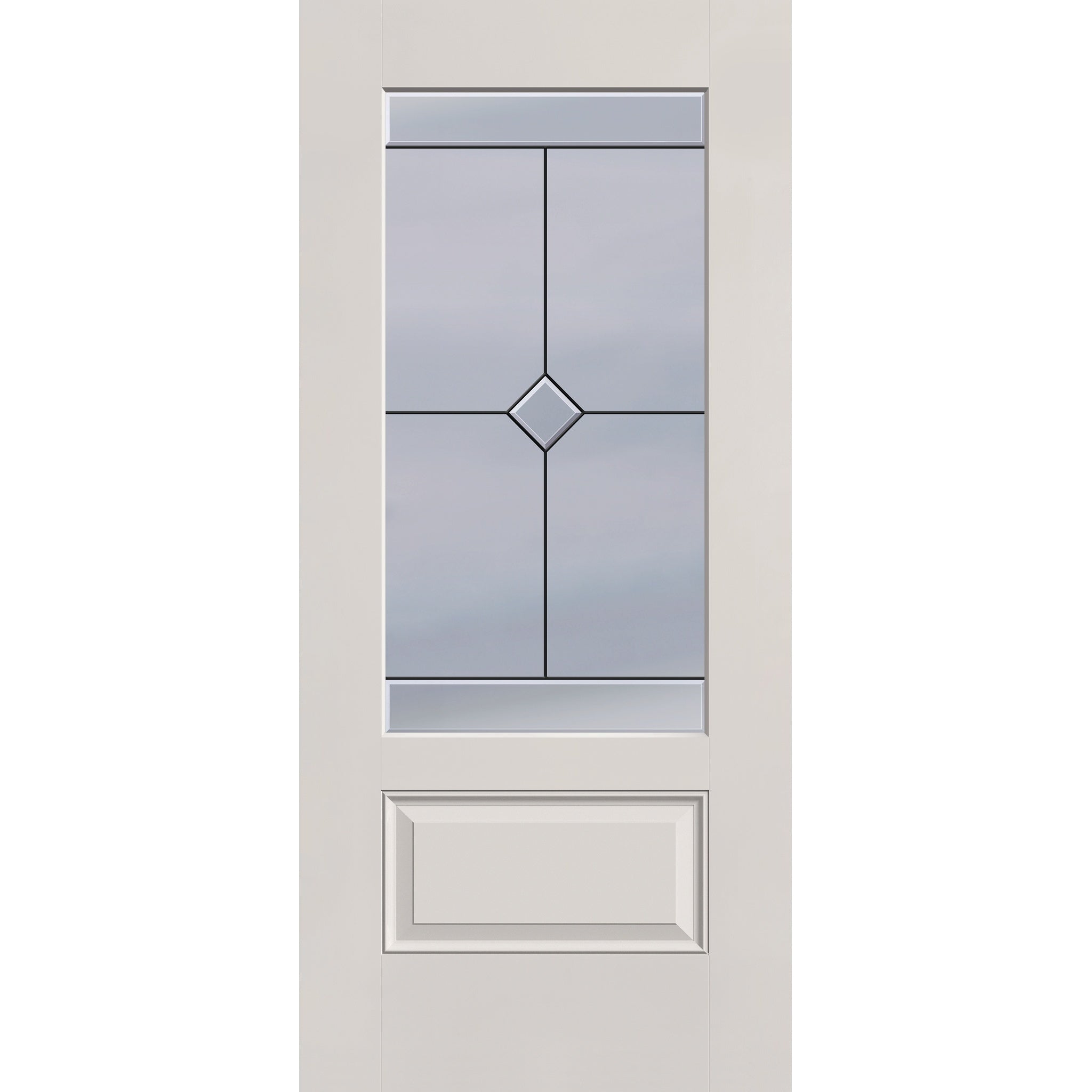 Garrison flush glazed fiberglass entry door, 3/4 lite, 36" x 80", tan woodgrain finish, Patina caming