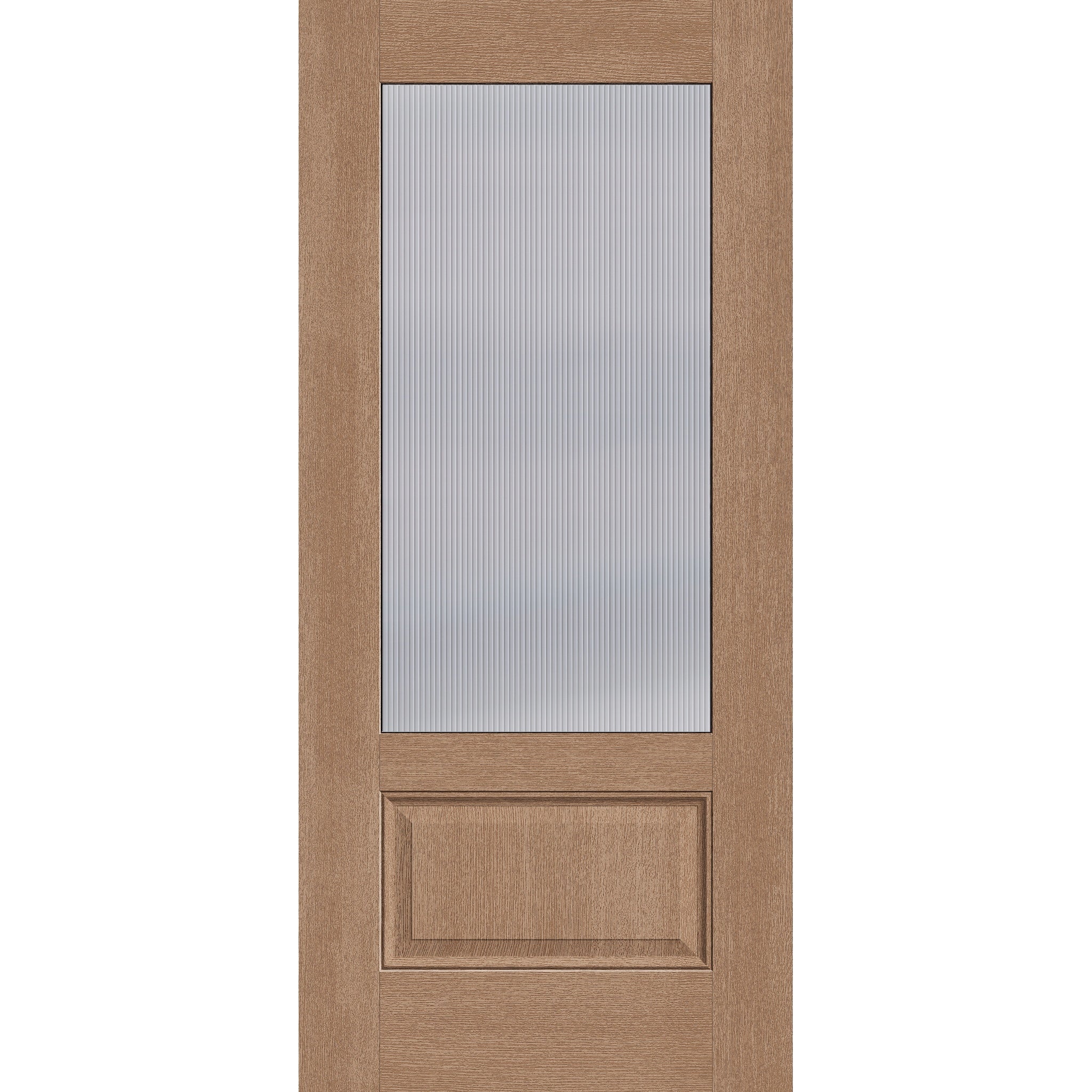 Wide Reed flush glazed fiberglass entry door, 3/4 lite, 36" x 80", tan woodgrain finish