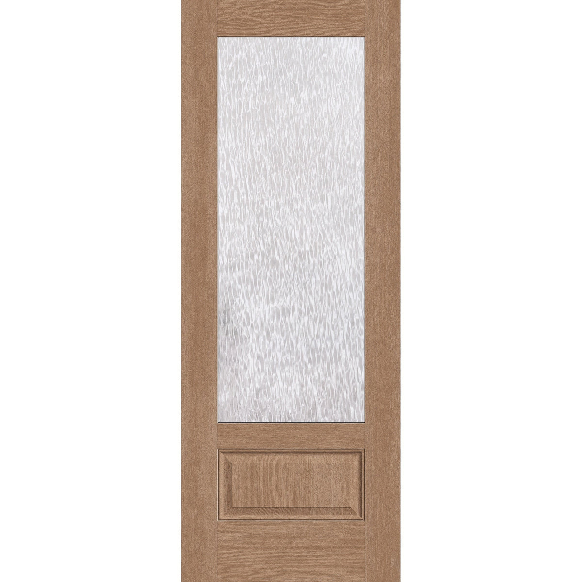 Double Waterglass flush glazed fiberglass entry door, 3/4 lite, 36" x 96", tan woodgrain finish