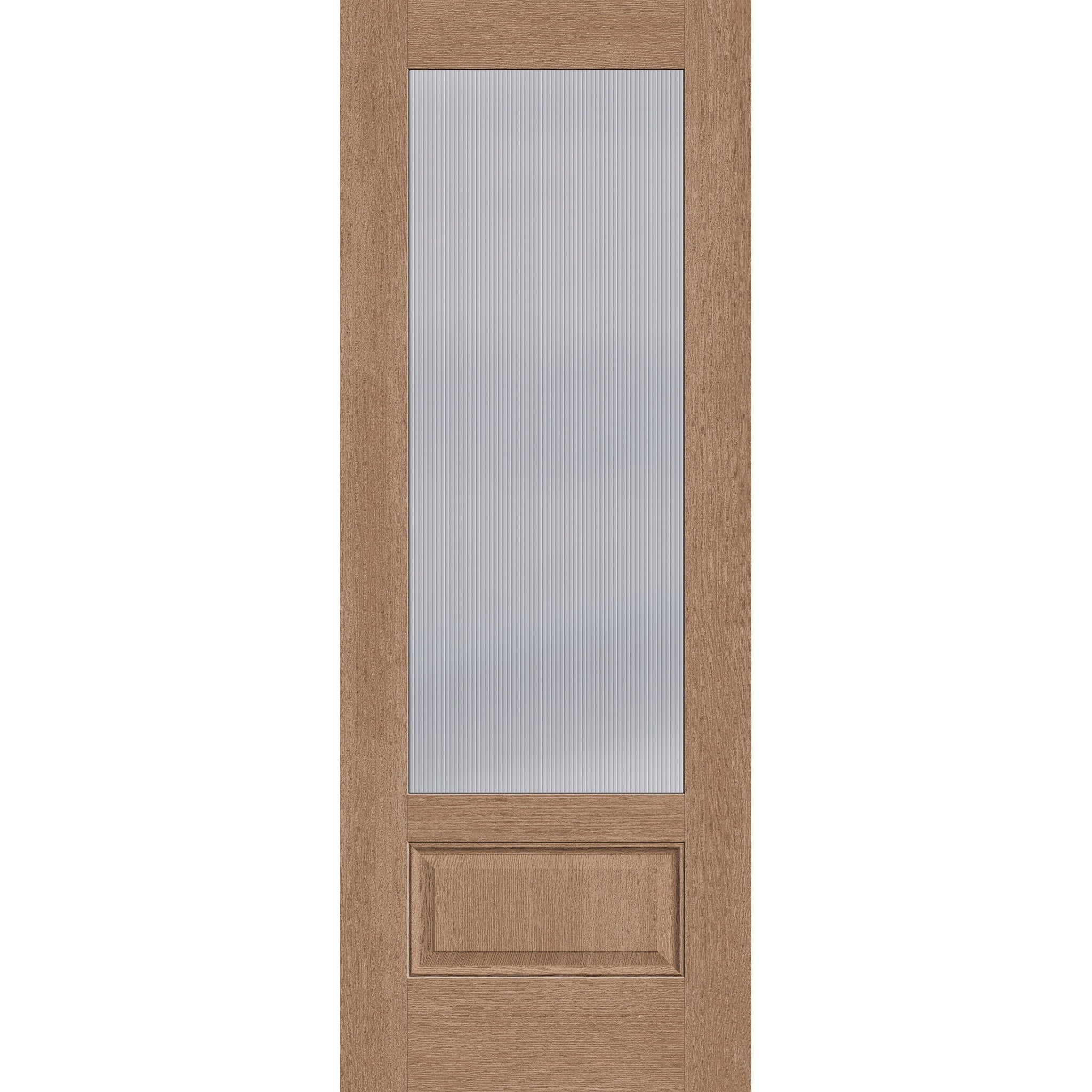 Wide Reed flush glazed fiberglass entry door, 3/4 lite, 36" x 96", tan woodgrain finish