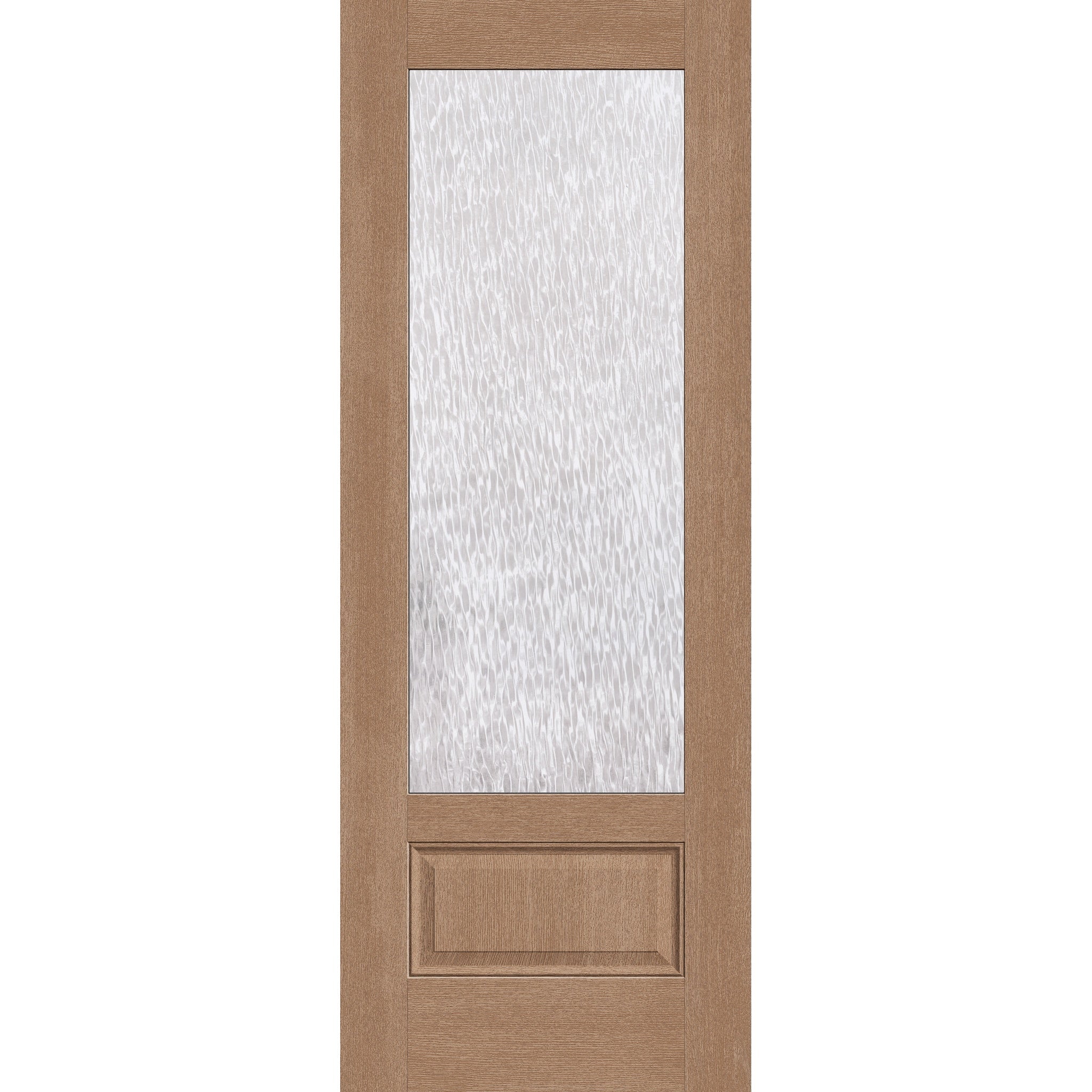 Double Waterglass flush glazed hurricane-rated fiberglass entry door, 3/4 lite, 36" x 96", tan woodgrain finish
