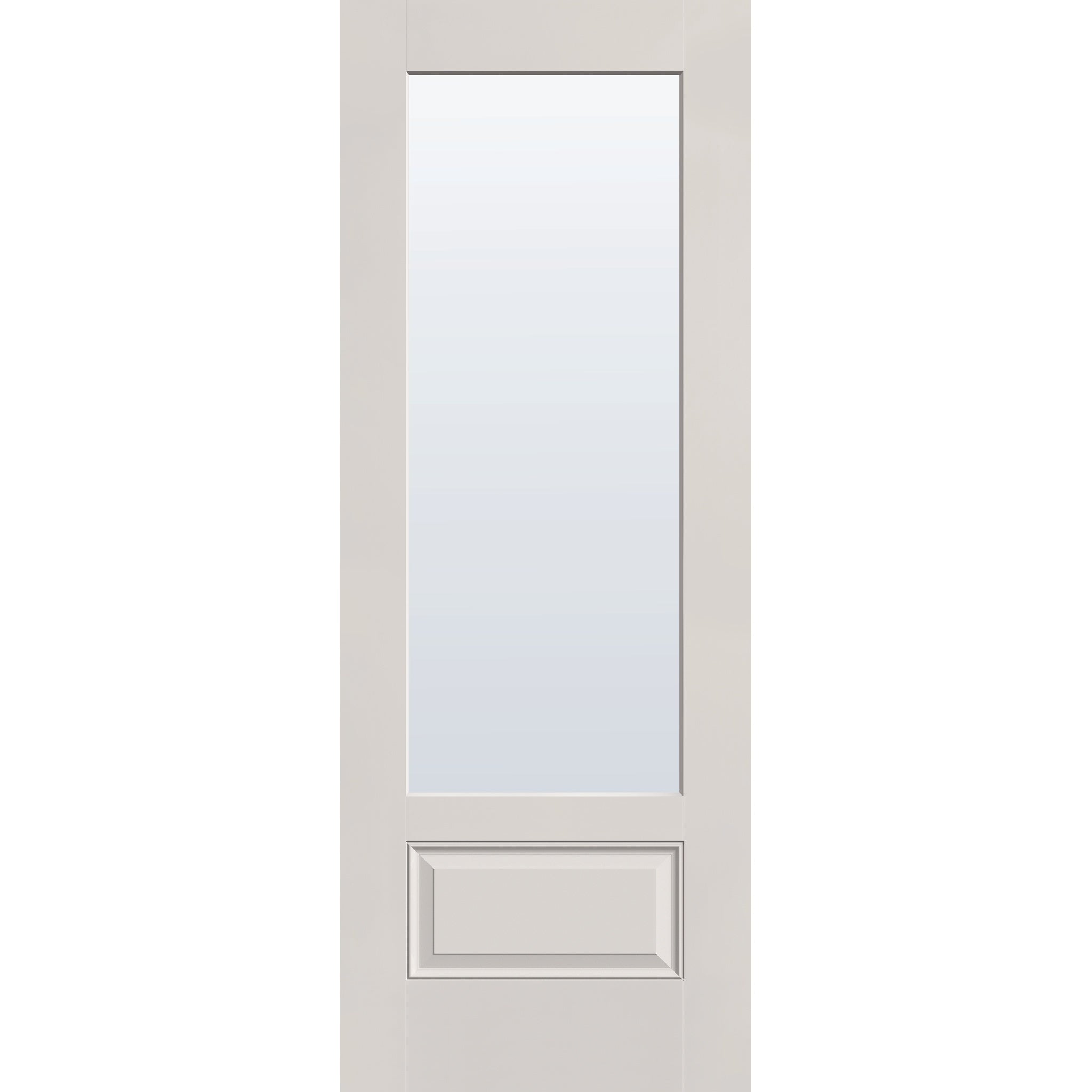 Clear flush glazed fiberglass entry door, 3/4 lite, 36" x 96", white satin smooth finish