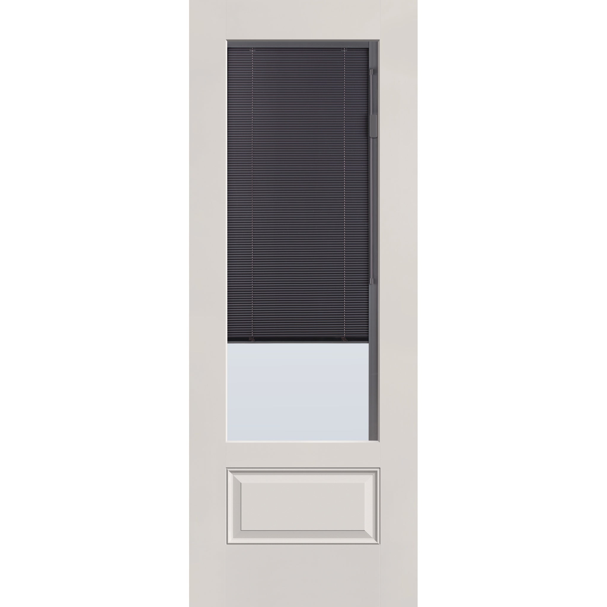 Raise & Lower Blinds flush glazed fiberglass entry door, 3/4 lite, 36" x 96", white satin smooth finish, slate blinds