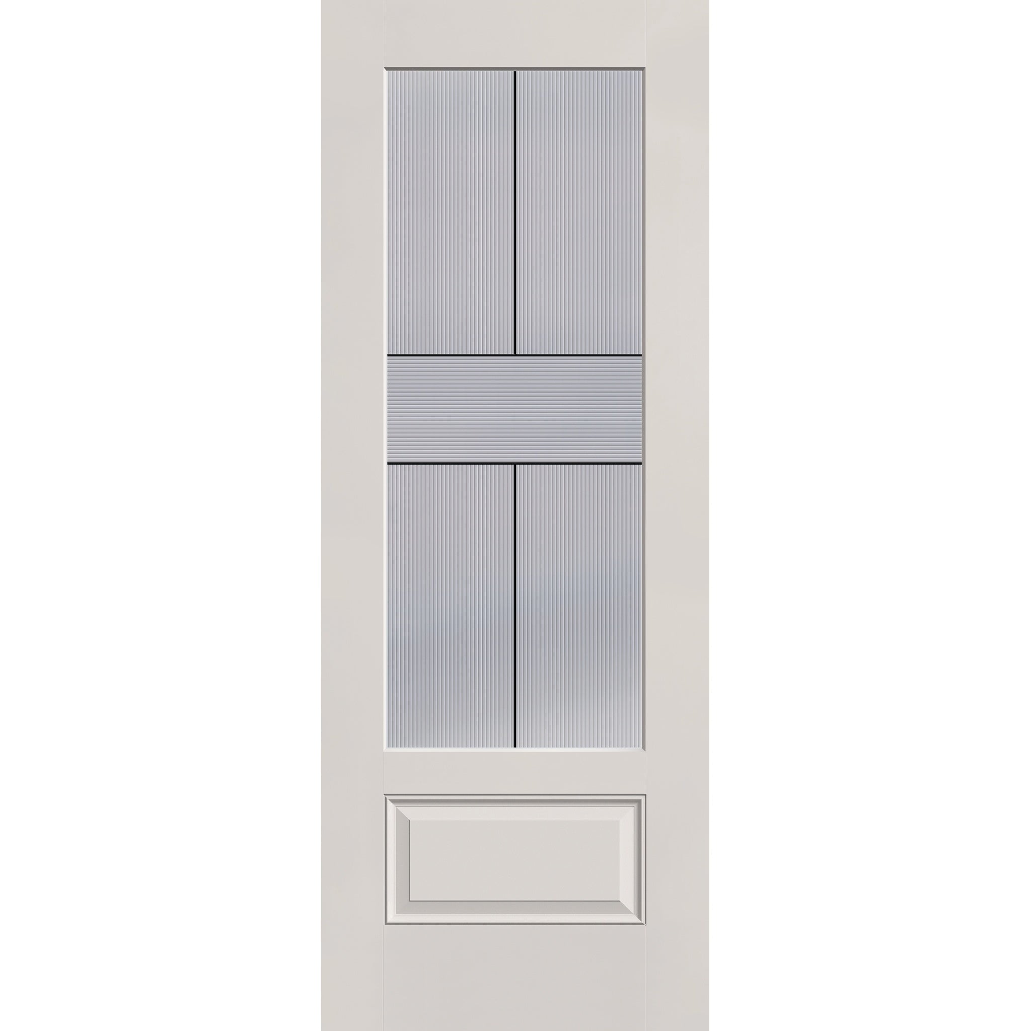 Rill flush glazed fiberglass entry door, 3/4 lite, 36" x 96", white satin smooth finish, Black Aluminum caming