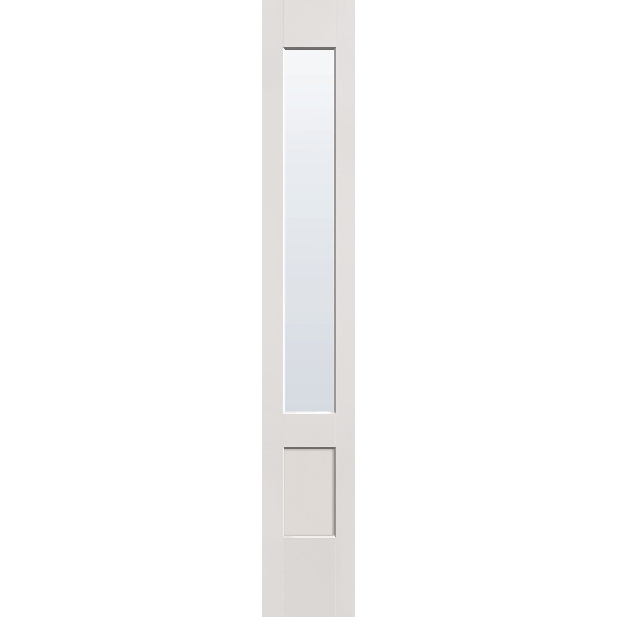 Clear flush glazed fiberglass sidelite panel, 3/4 lite shaker, 12" x 80", white satin smooth finish